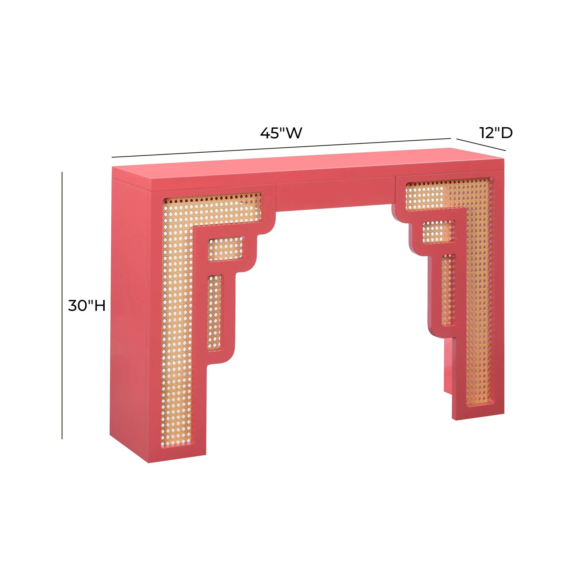 Suzie Coral Pink & Rattan Console Table - Image 6