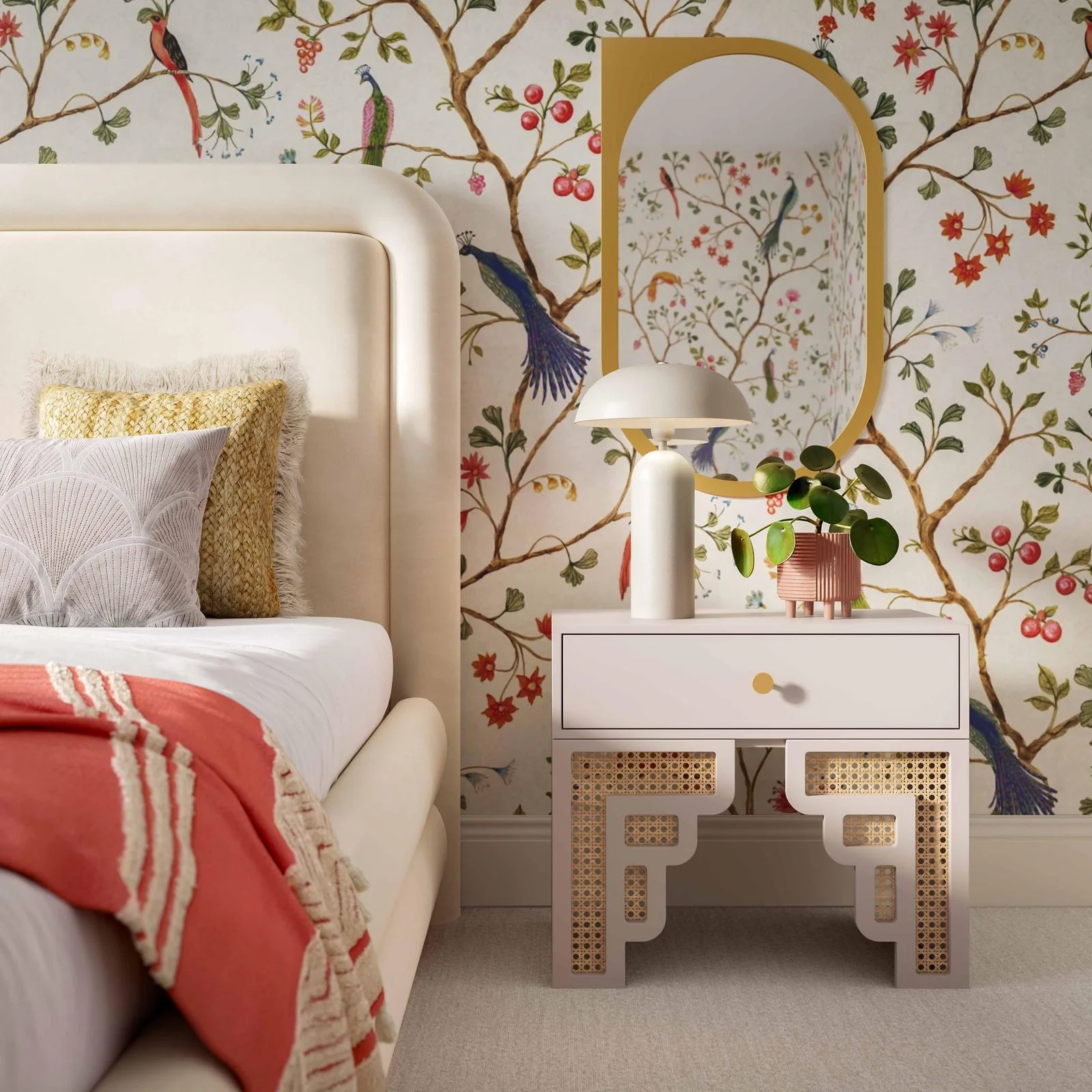 Suzie Cream & Rattan Nightstand - Image 2