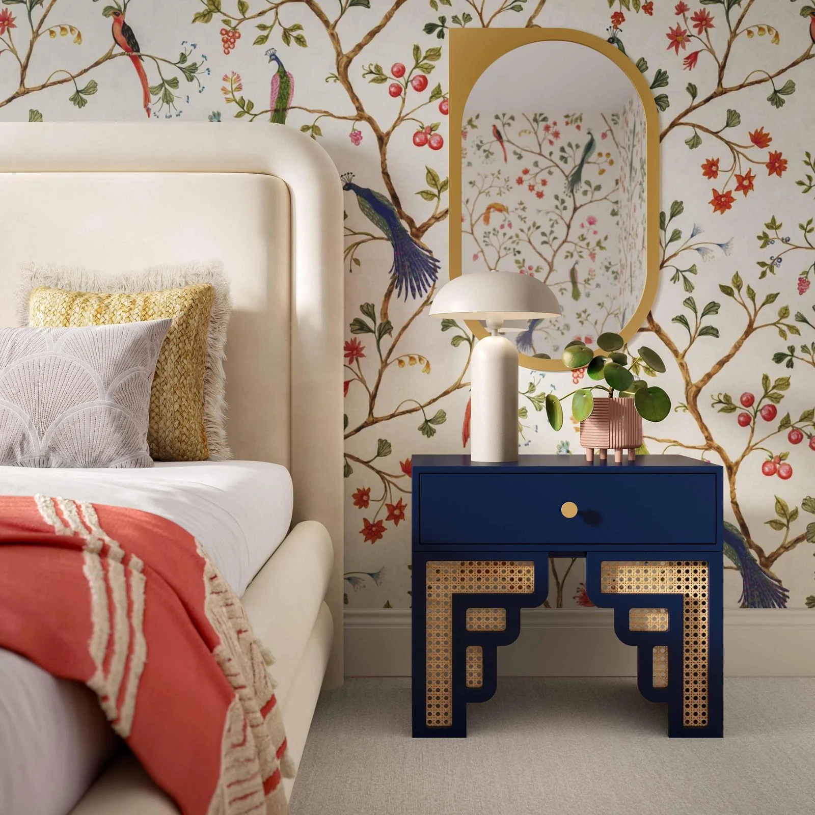 Suzie Navy & Rattan Nightstand - Image 2
