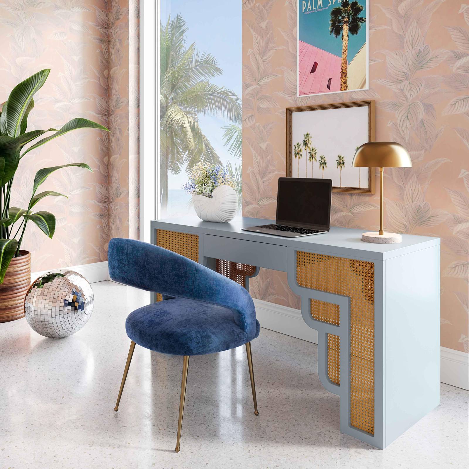 Suzie Pastel Blue & Rattan Executive Desk - Image 9