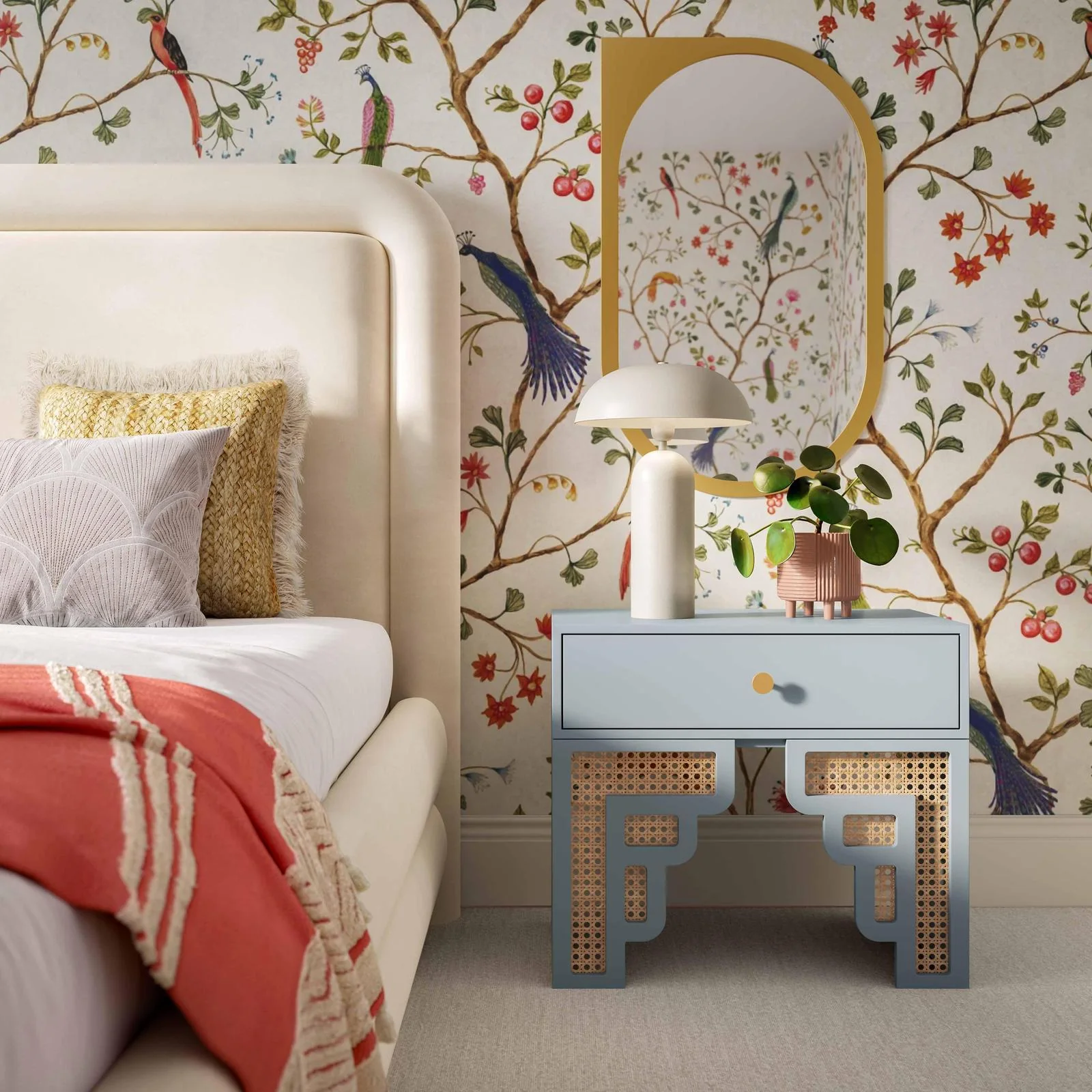 Suzie Pastel Blue & Rattan Nightstand - Image 6