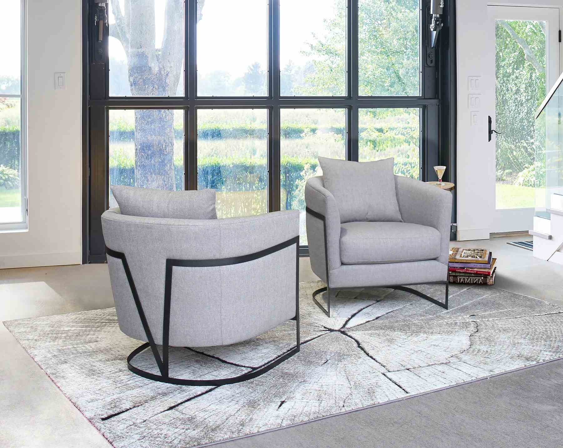 Swan Contemporary Accent Chair with Black Iron Finish Gray Fabric - Image 3