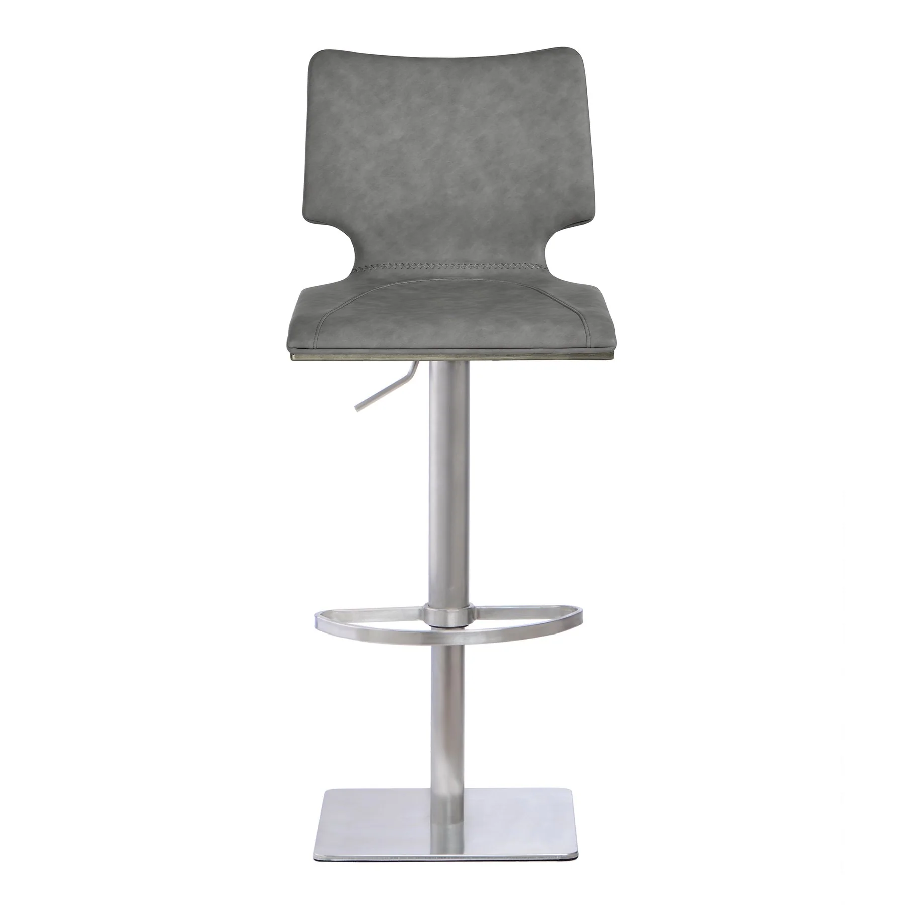 Sydney Adjustable Barstool in Brushed Stainless Steel with Vintage Gray Faux Leather and Gray Walnut Wood Back - Image 2