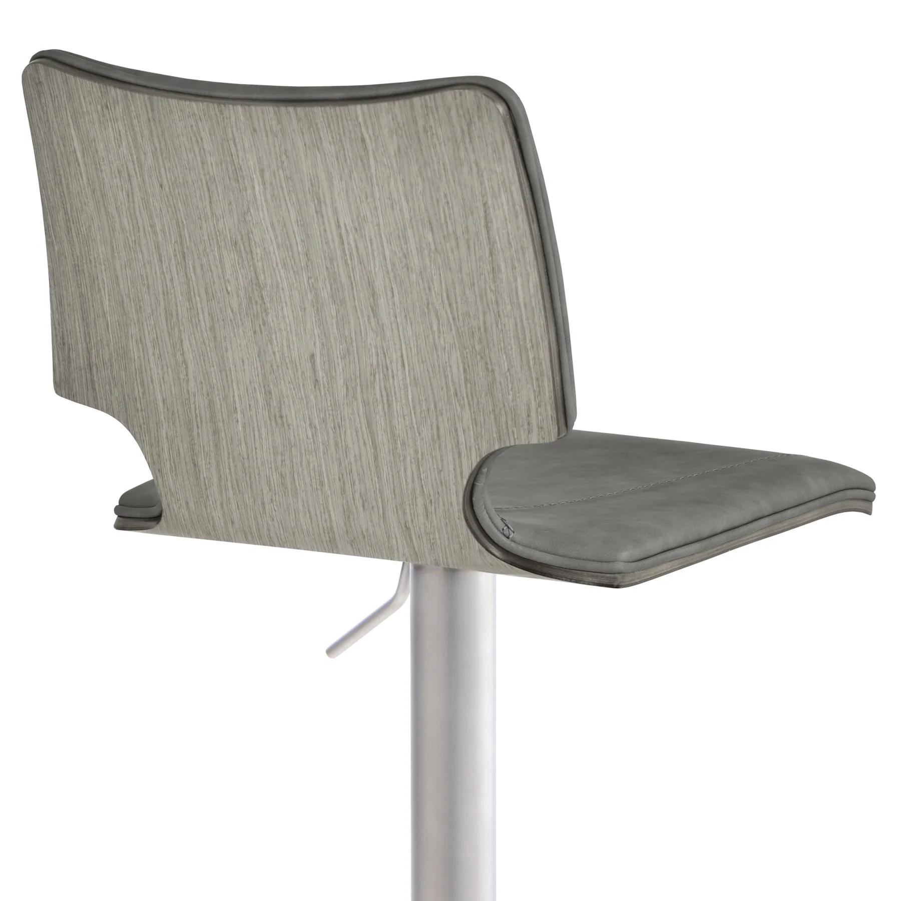Sydney Adjustable Barstool in Brushed Stainless Steel with Vintage Gray Faux Leather and Gray Walnut Wood Back - Image 5