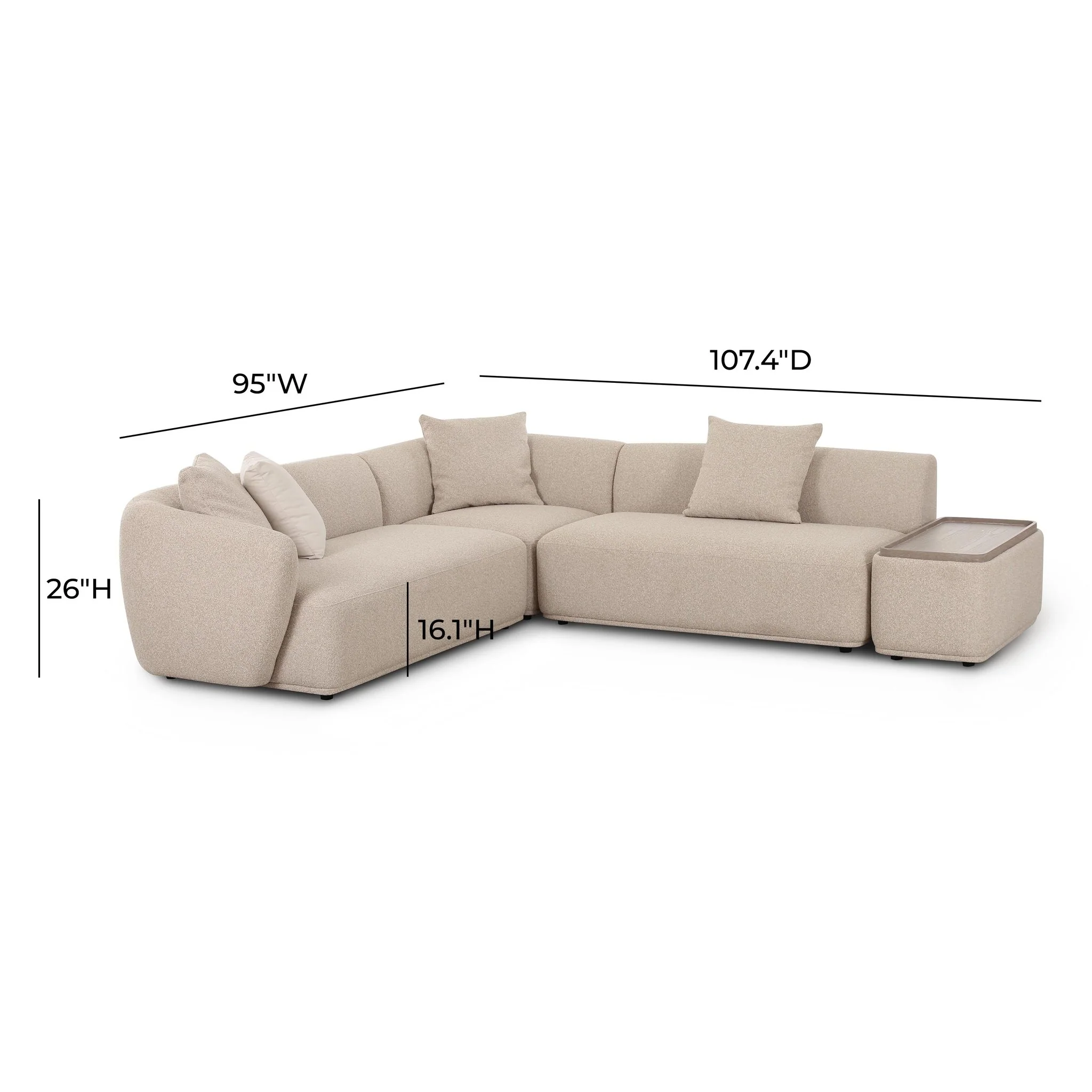 Sylvie Cream Boucle 4-Piece Right Chaise Sectional - Image 6