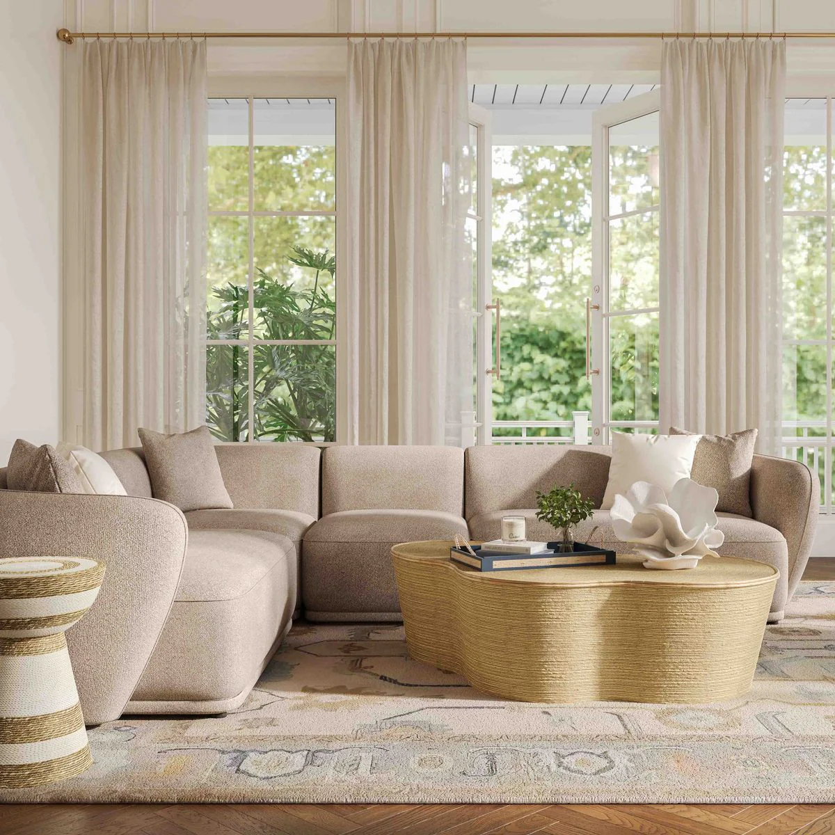 Sylvie Cream Boucle 4-Piece Sectional - Image 2