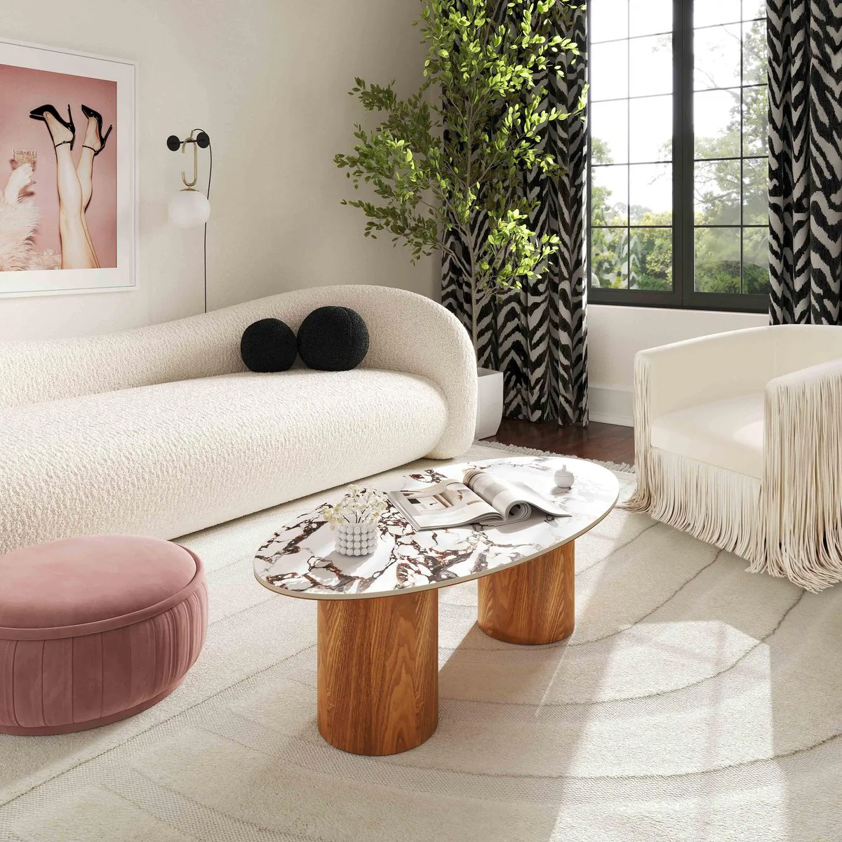 Tamara Marble Ceramic Oval Coffee Table - Image 2