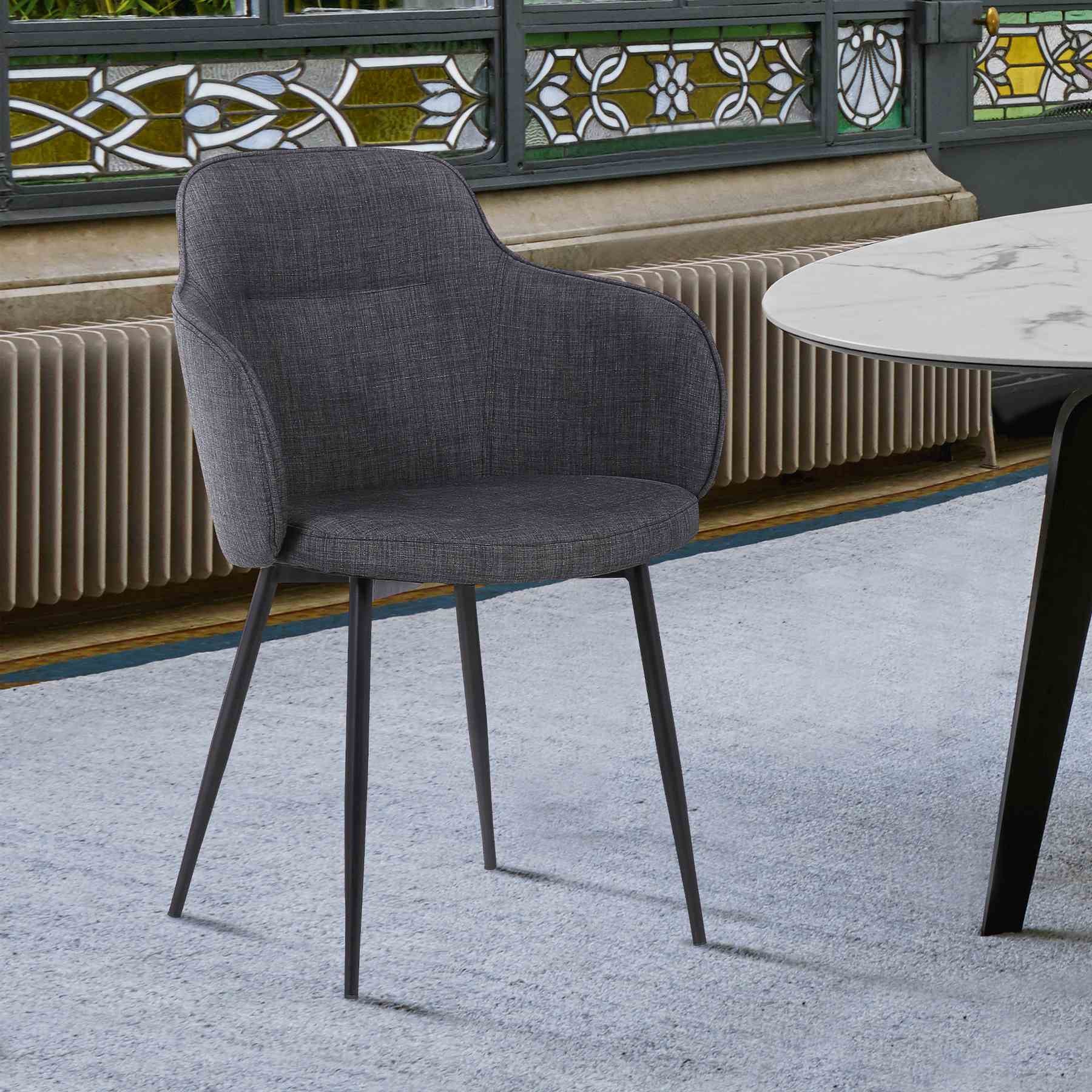Tammy Contemporary Dining Chair in Black Powder Coated Finish and Charcoal Fabric - Image 6