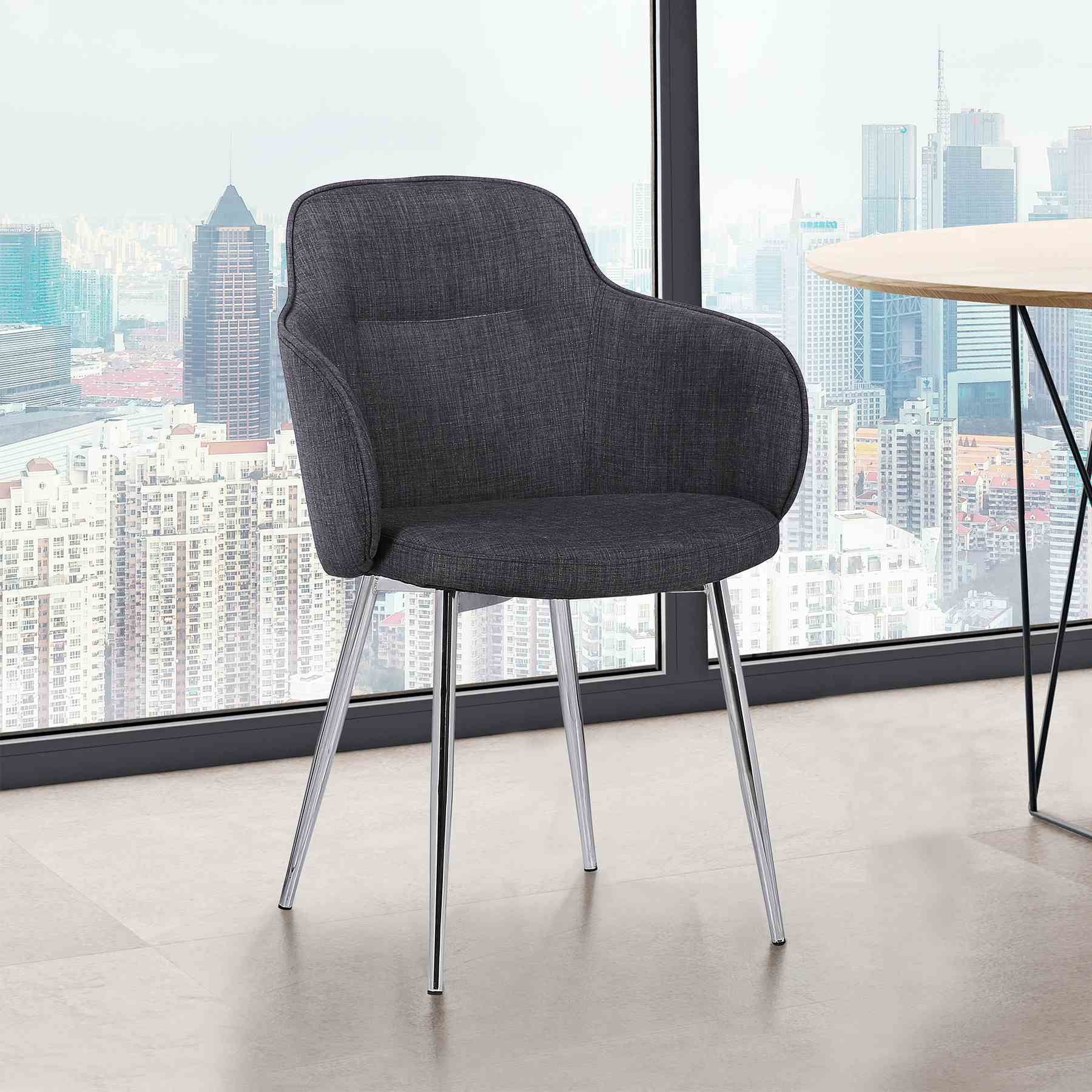 Tammy Contemporary Dining Chair in Chrome Brushed Finish and Charcoal Fabric - Image 6
