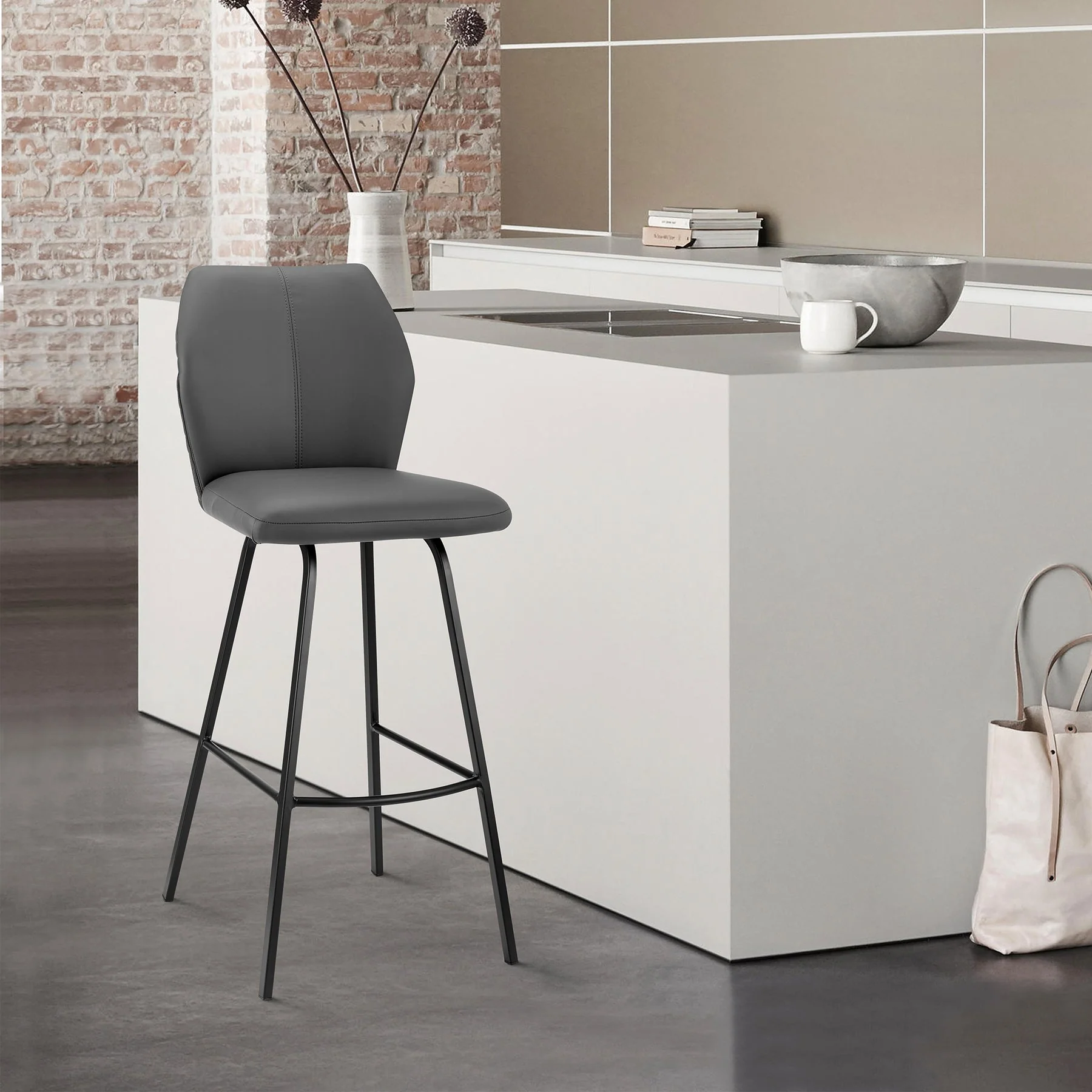Tandy Gray Faux Leather and Black Metal 30" Bar Stool - Image 11