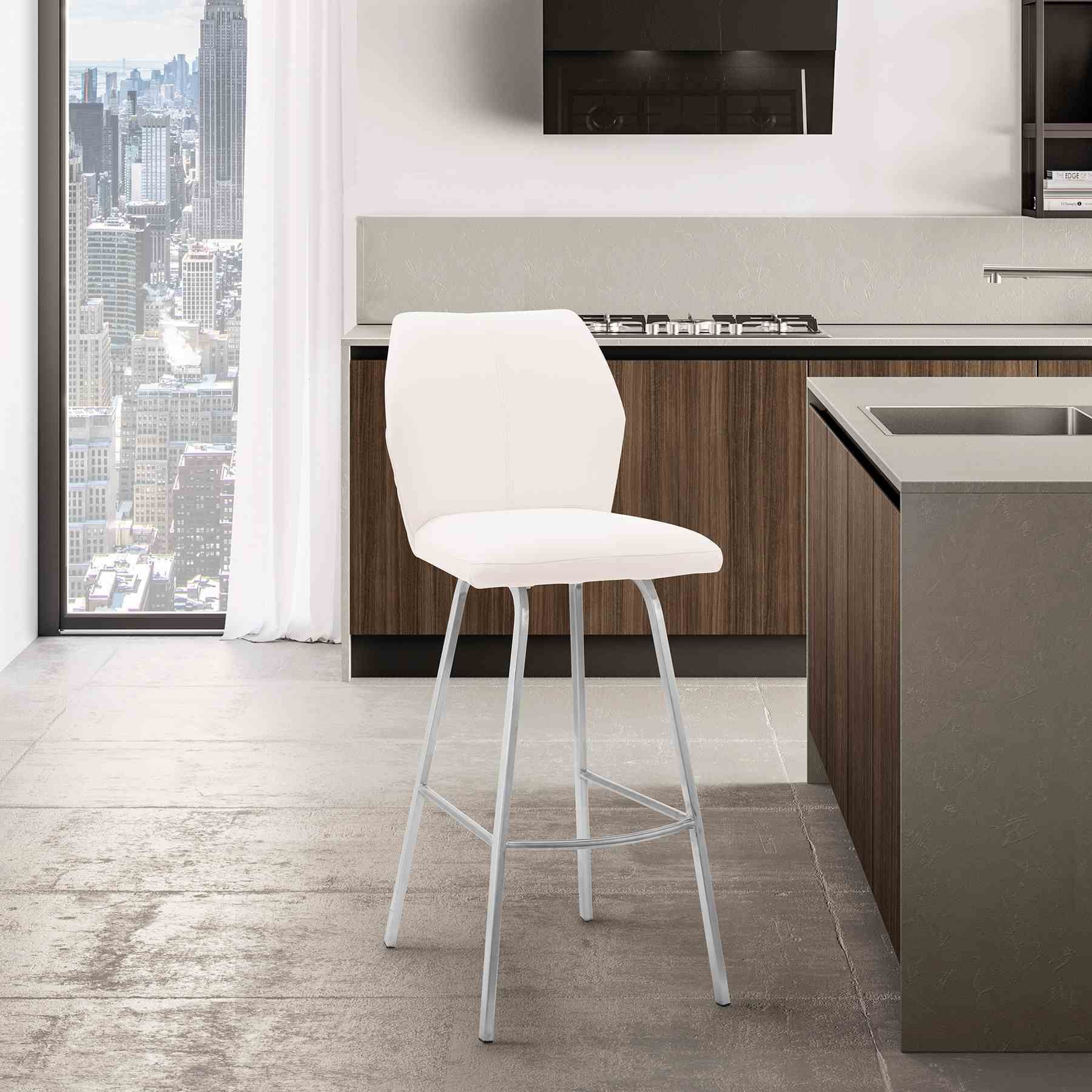 Tandy White Faux Leather and Brushed Stainless Steel 26" Counter Stool - Image 11