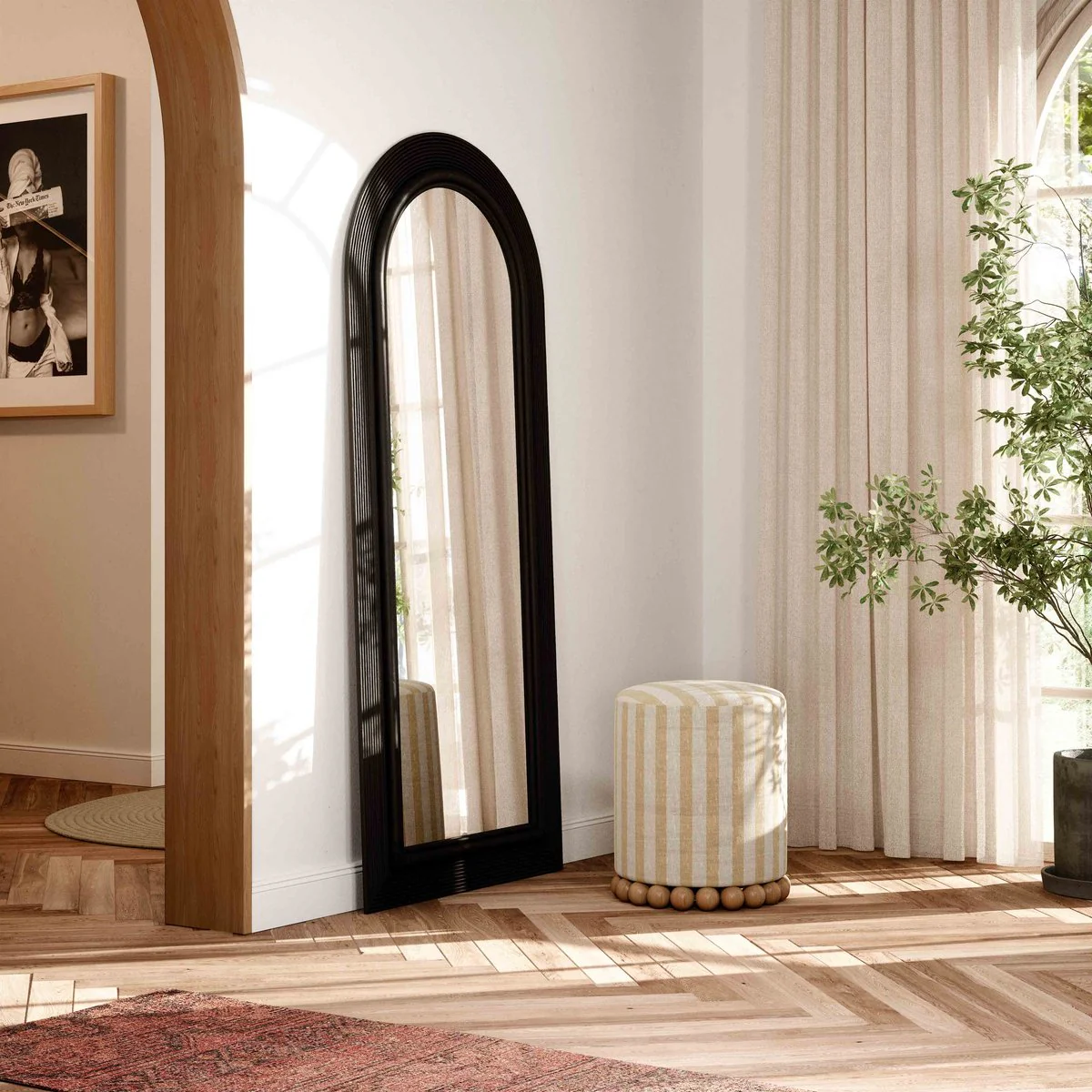 Tanya Black Rattan 70 inch Floor Mirror - Image 2