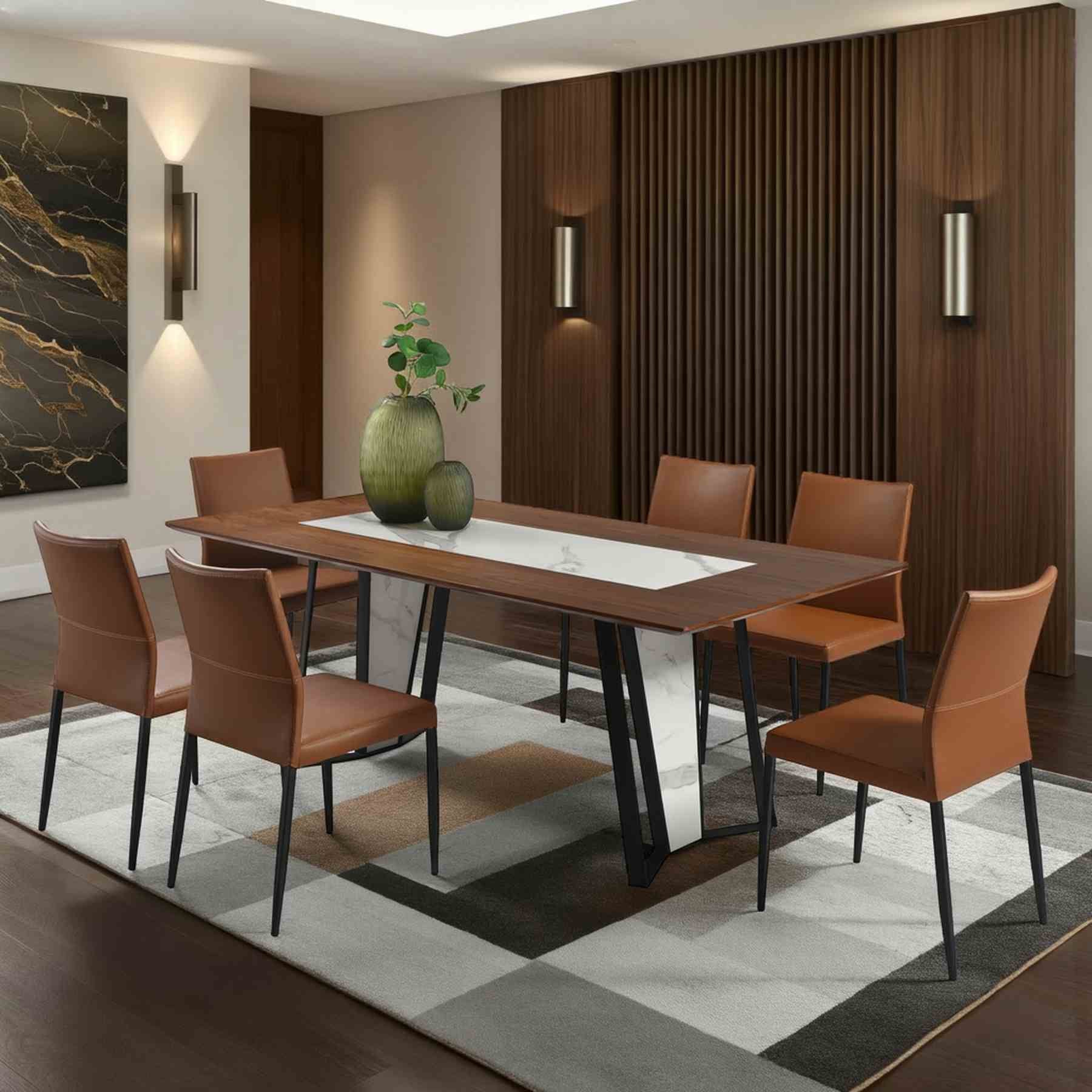 Tanya Contemporary 7-Piece Dining Set with Sintered Stone and Walnut-Finished Tabletop - Image 9