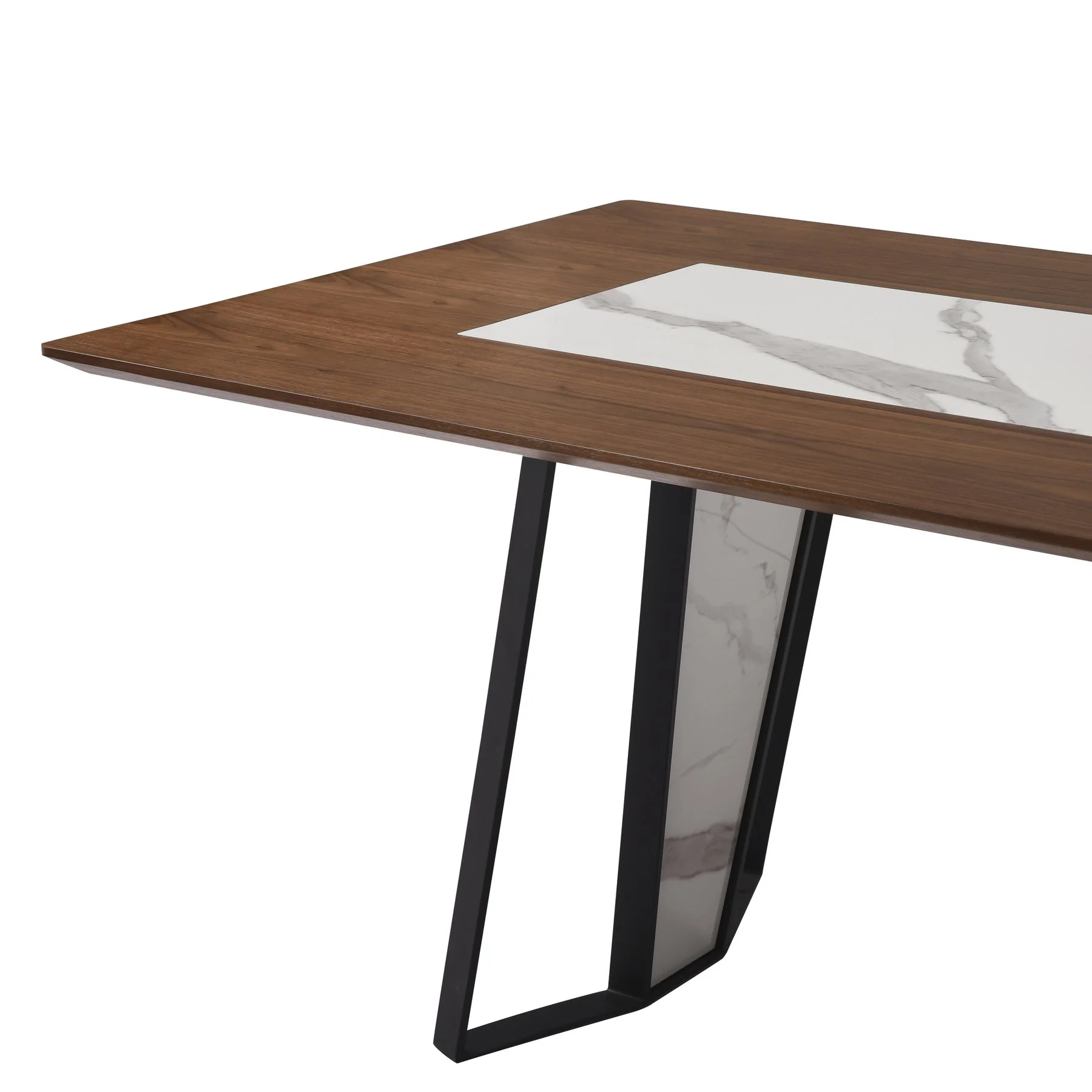 Tanya  Transitional 79 in. Rectangular Dining Table with Brown Wood and White Sintered Stone Table Top - Seats up to 6 - Image 4