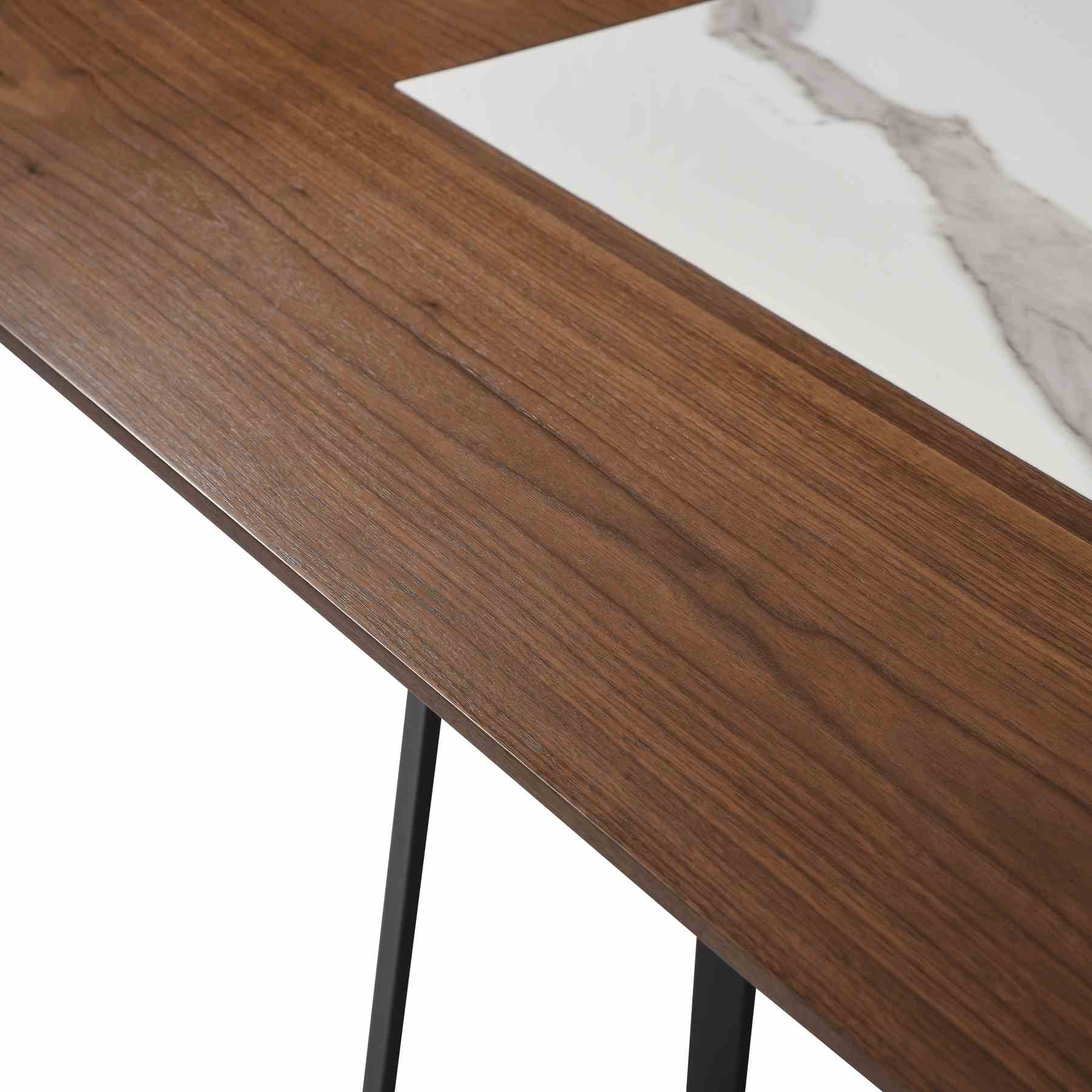 Tanya  Transitional 79 in. Rectangular Dining Table with Brown Wood and White Sintered Stone Table Top - Seats up to 6 - Image 8