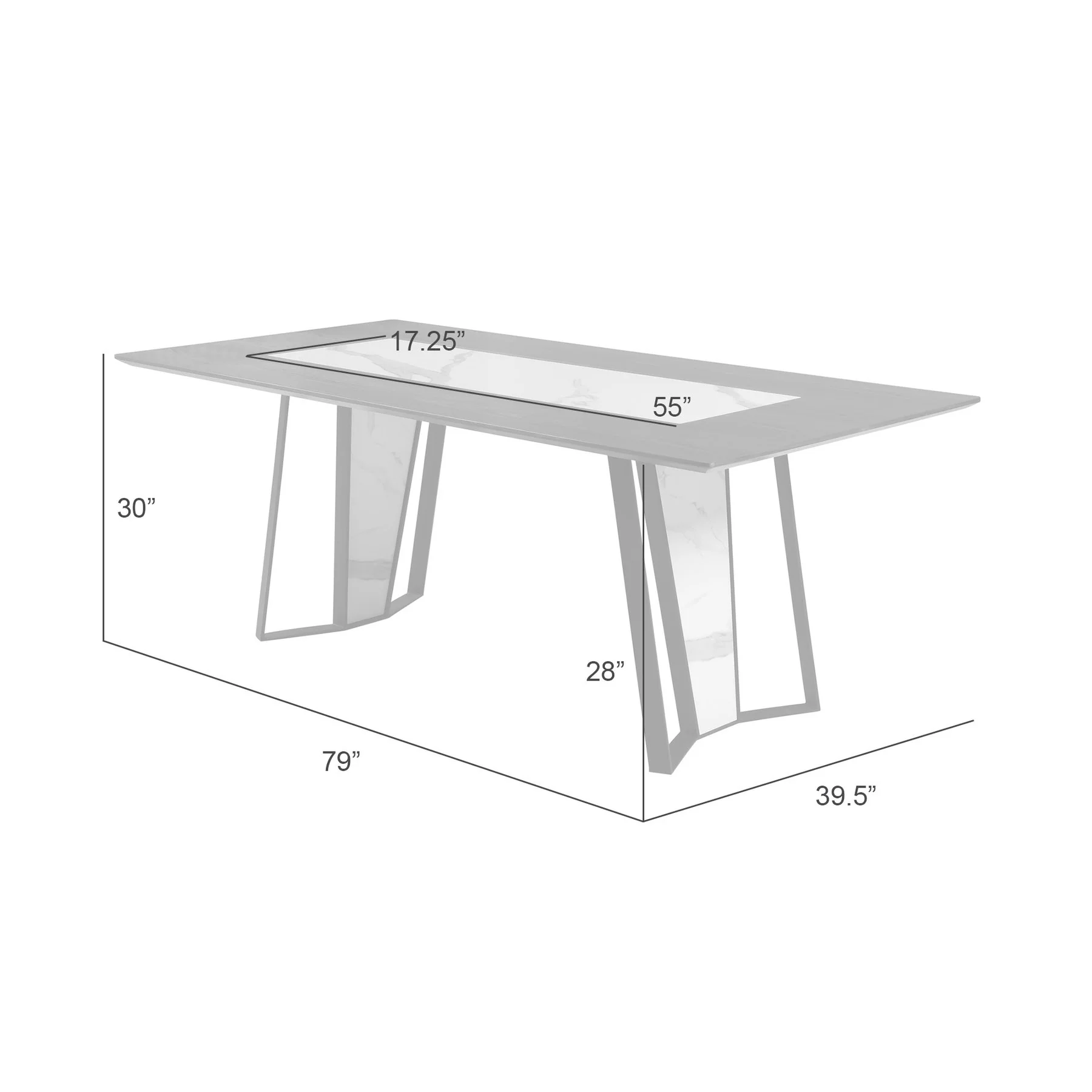 Tanya  Transitional 79 in. Rectangular Dining Table with Brown Wood and White Sintered Stone Table Top - Seats up to 6 - Image 9