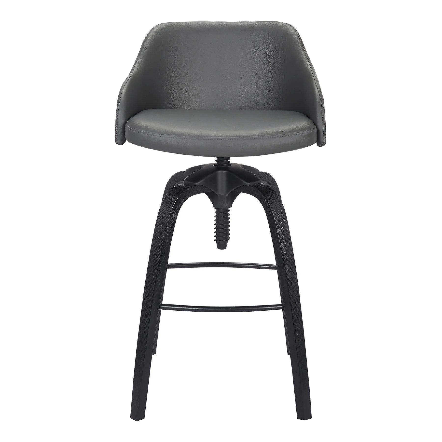 Tara Contemporary Adjustable Barstool in Black Brushed Wood Finish and Gray Faux Leather - Image 2