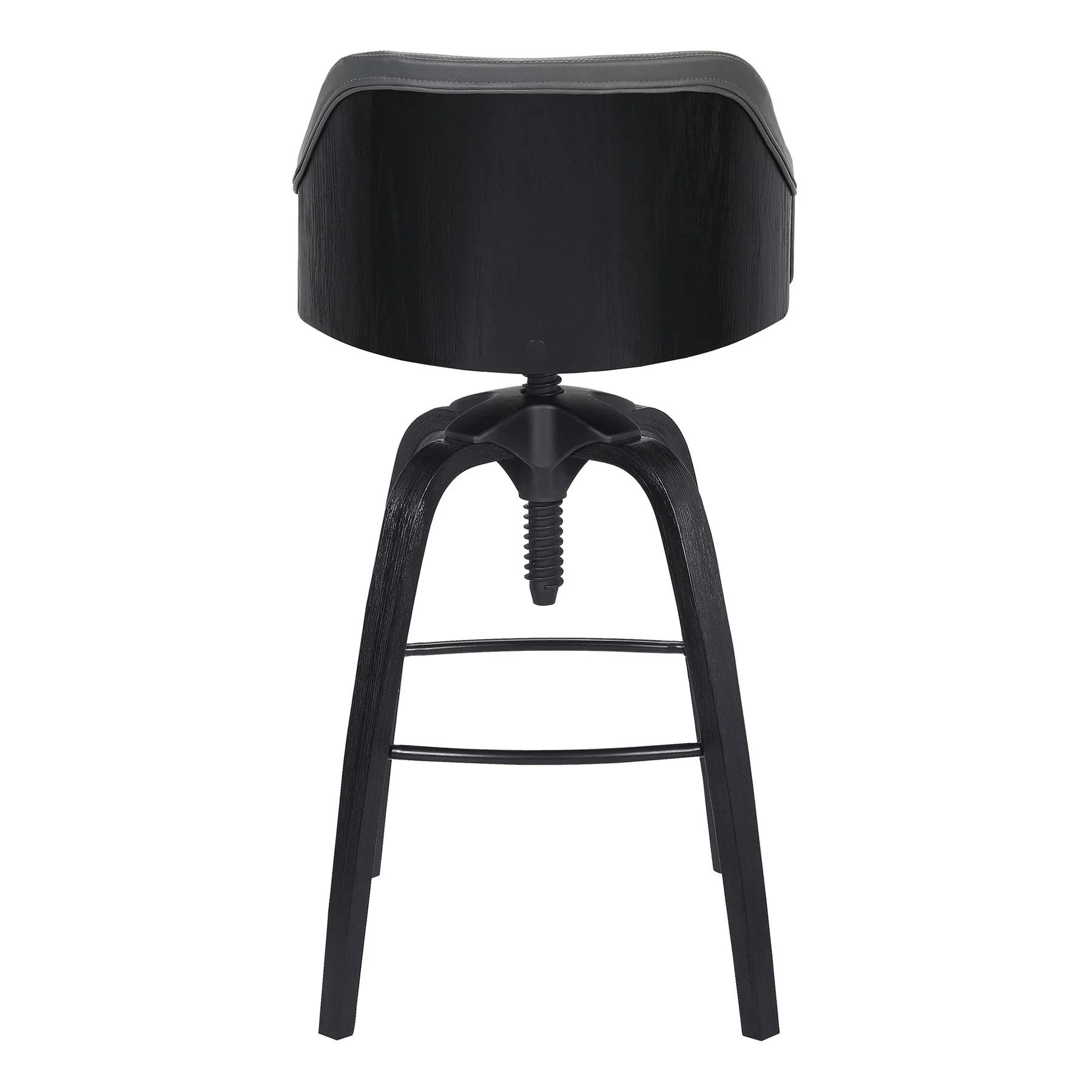 Tara Contemporary Adjustable Barstool in Black Brushed Wood Finish and Gray Faux Leather - Image 4