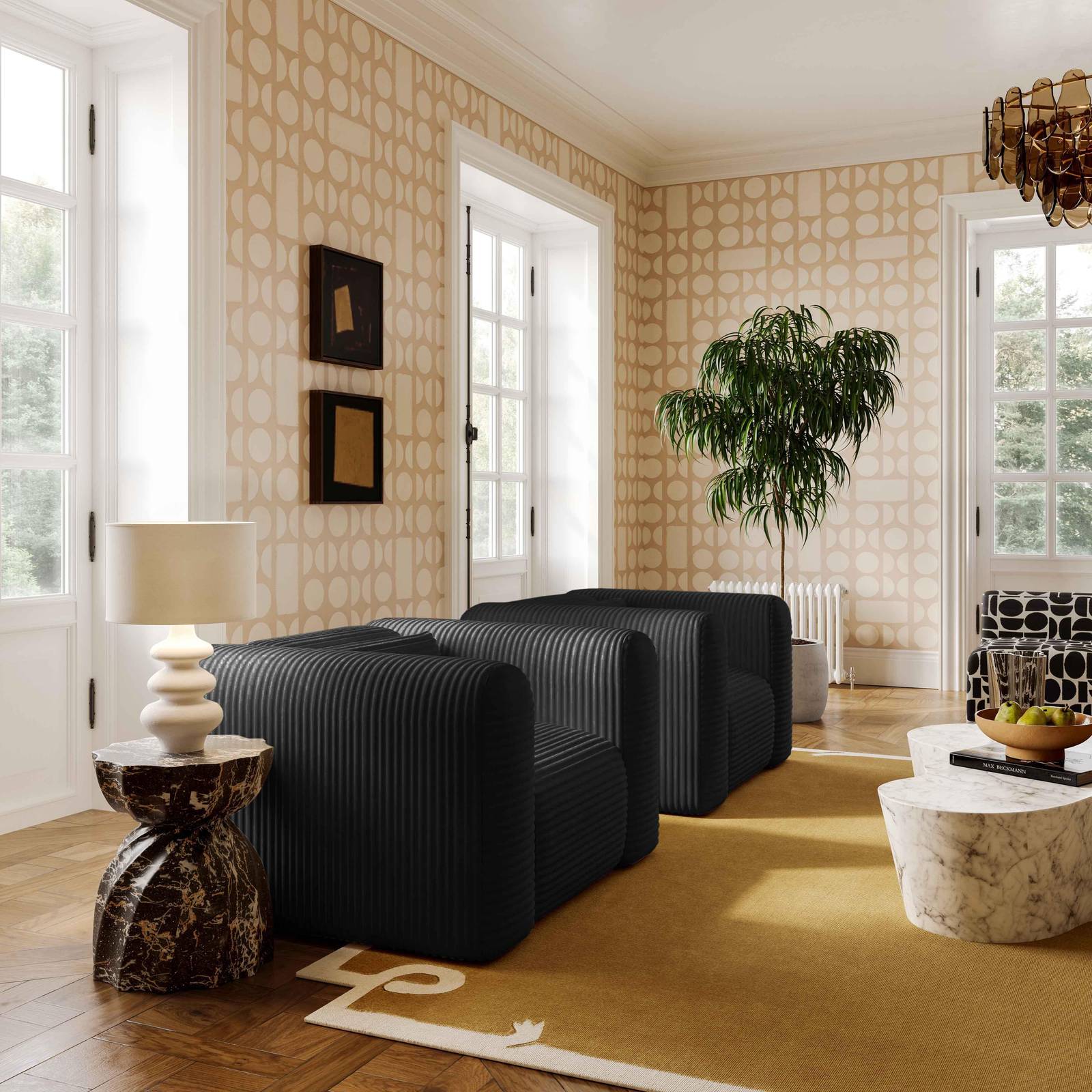 Tarra Fluffy Oversized Black Corduroy Armchair - Image 2