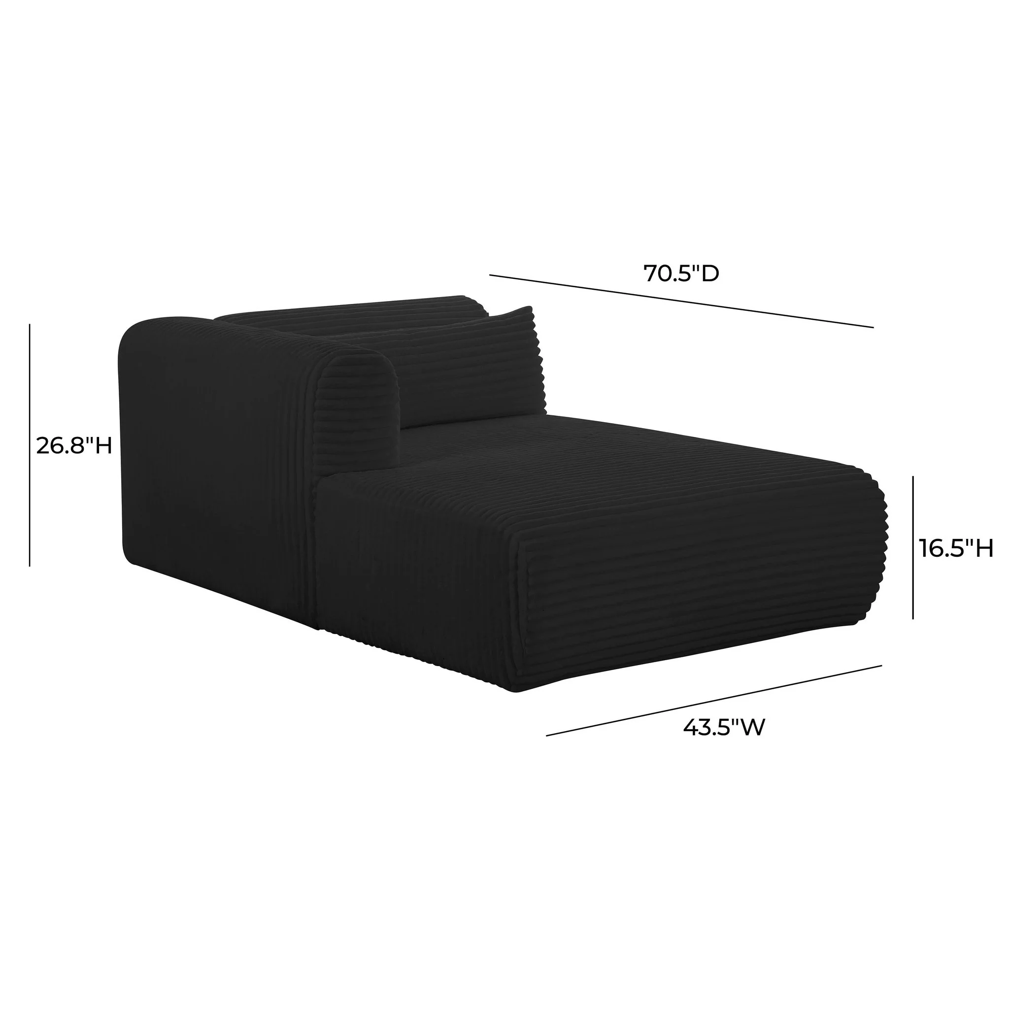 Tarra Fluffy Oversized Black Corduroy Modular LAF Chaise - Image 16