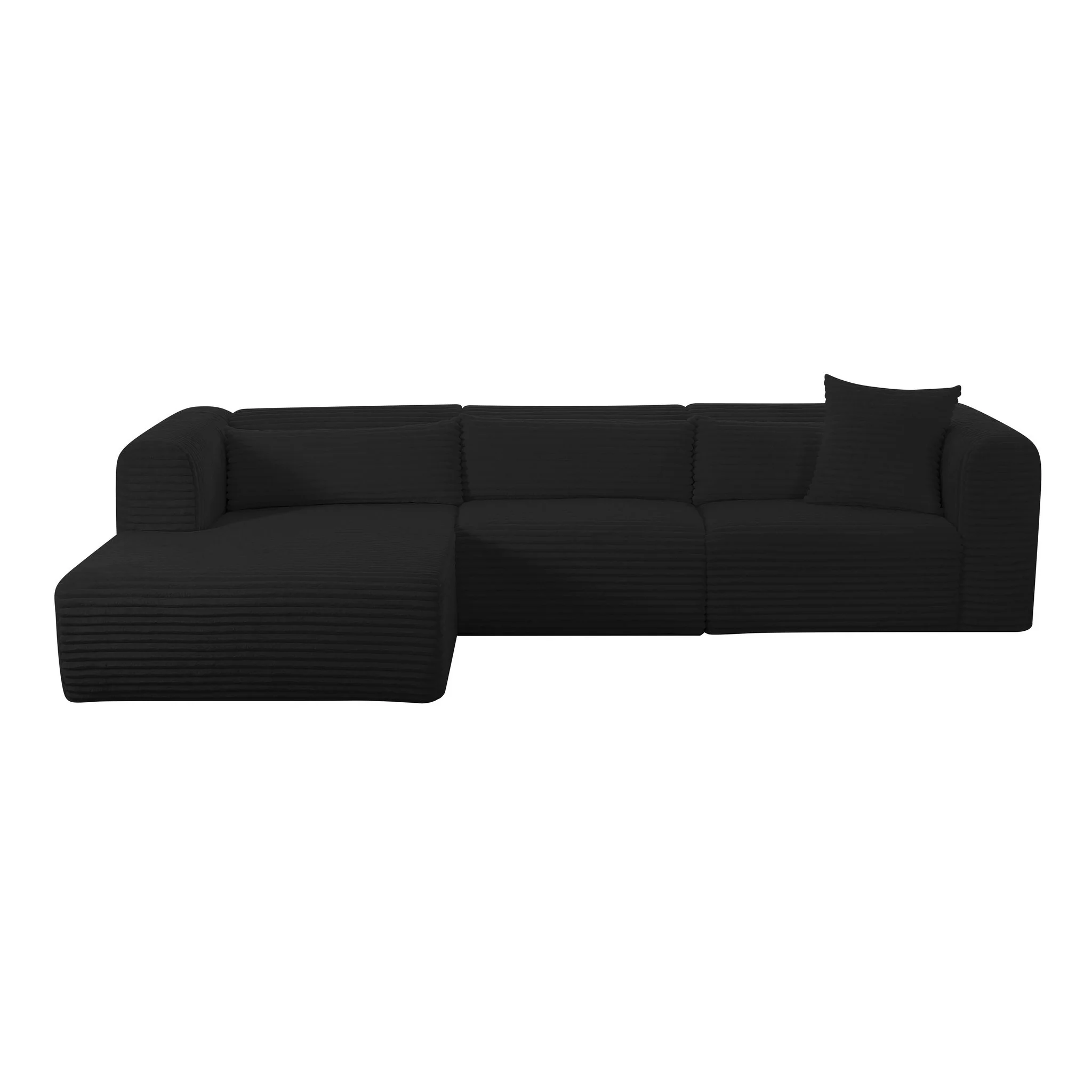 Tarra Fluffy Oversized Black Corduroy Modular LAF Sectional - Image 3
