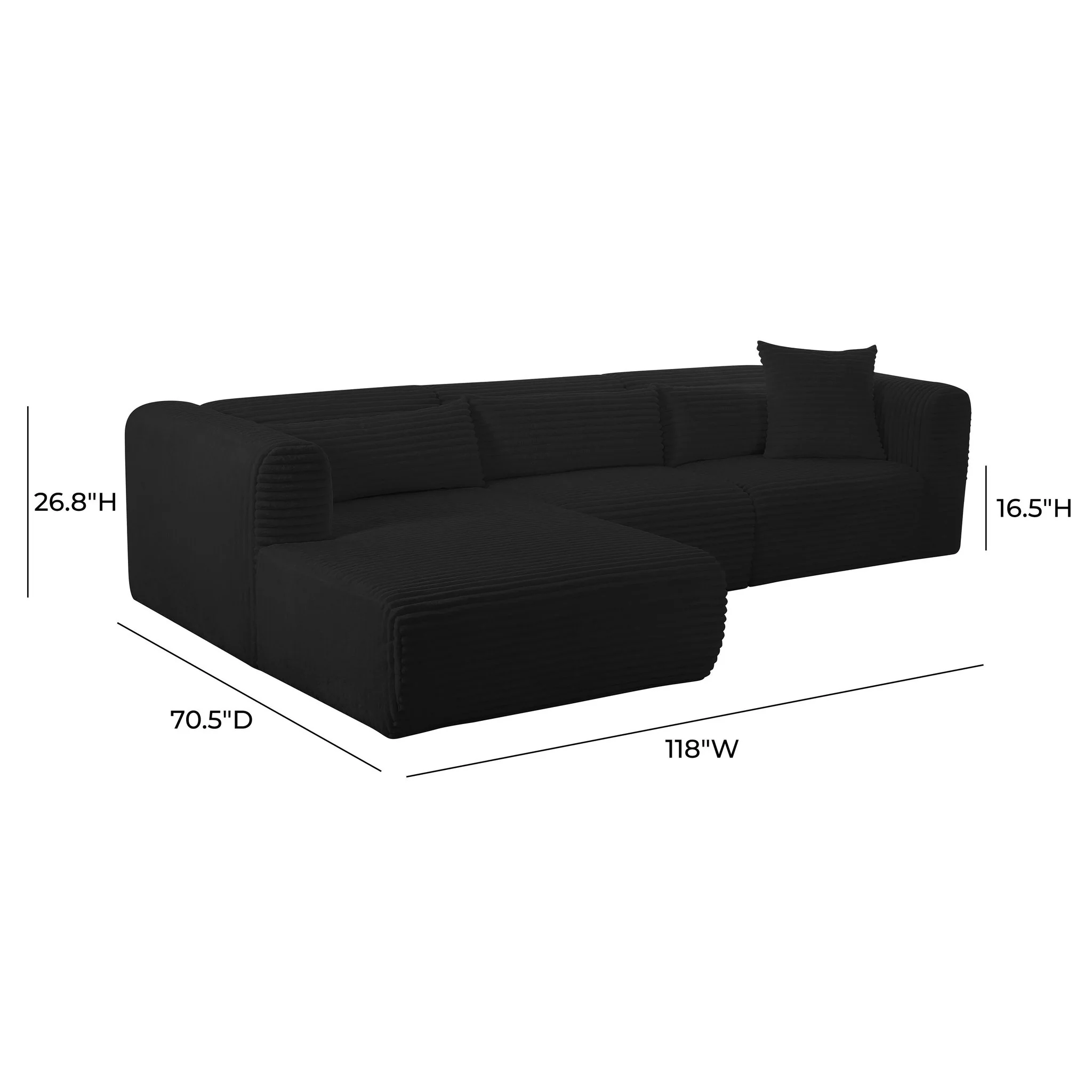 Tarra Fluffy Oversized Black Corduroy Modular LAF Sectional - Image 8