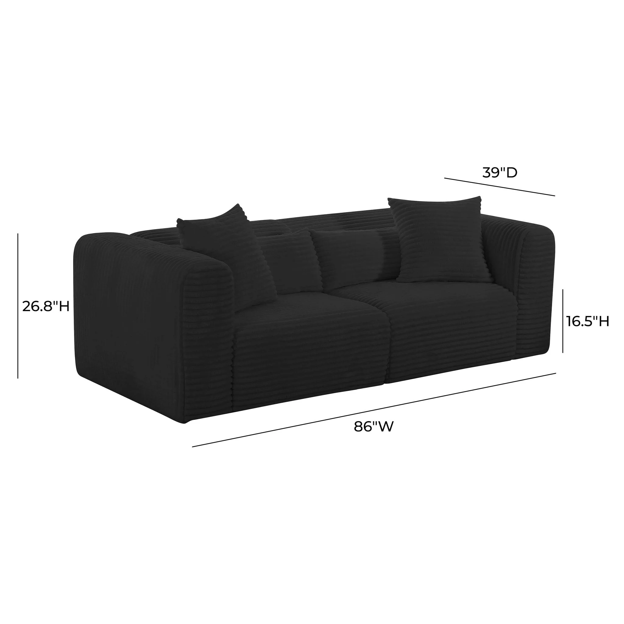 Tarra Fluffy Oversized Black Corduroy Modular Loveseat - Image 5