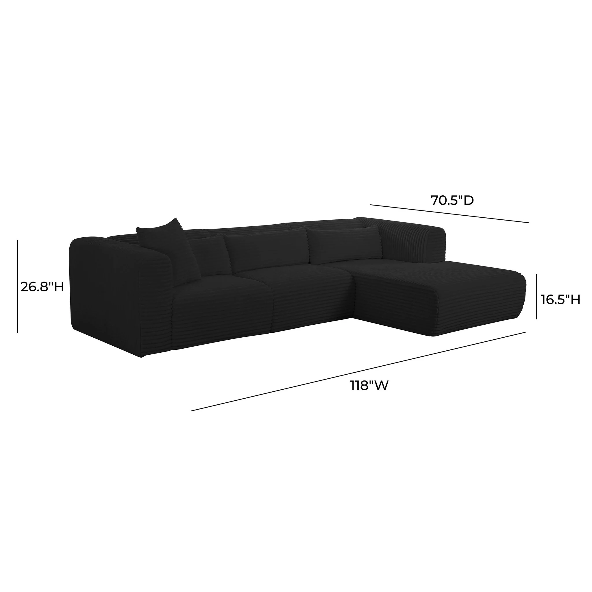 Tarra Fluffy Oversized Black Corduroy Modular RAF Chaise - Image 15