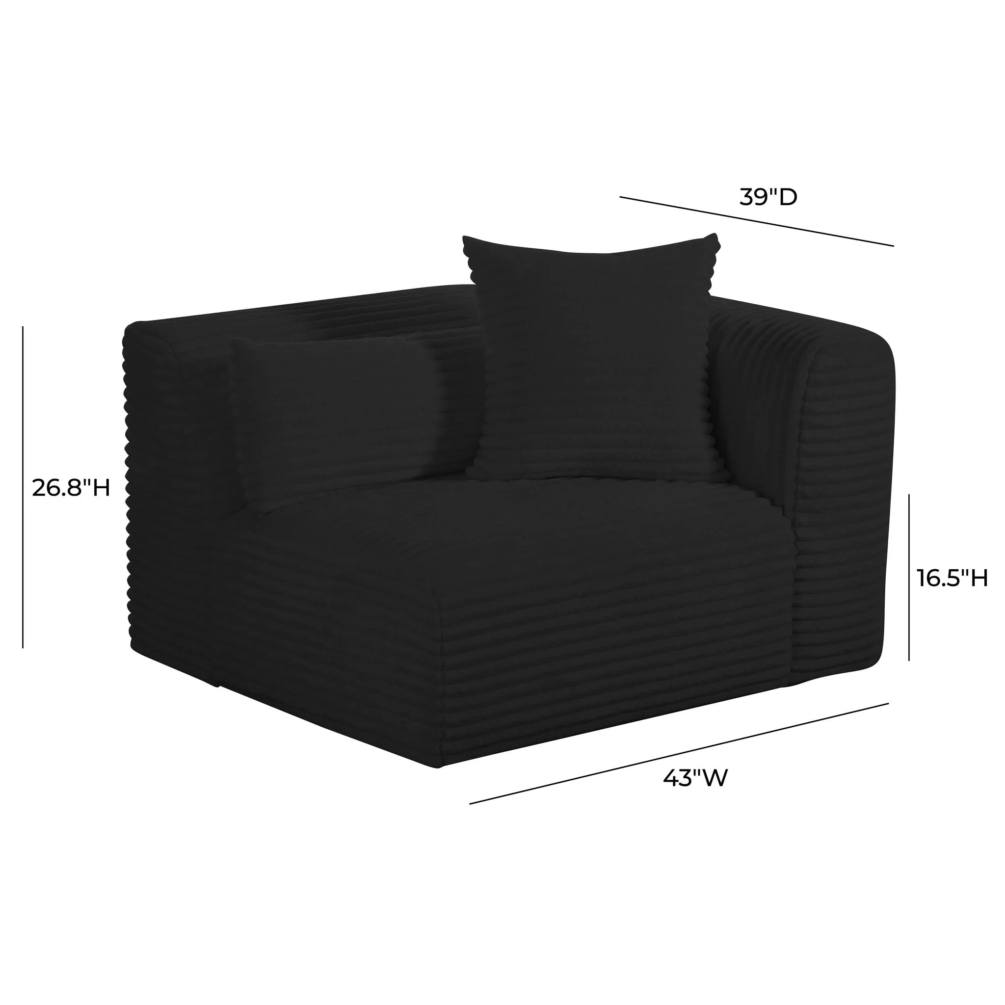 Tarra Fluffy Oversized Black Corduroy Modular RAF Corner Chair - Image 7