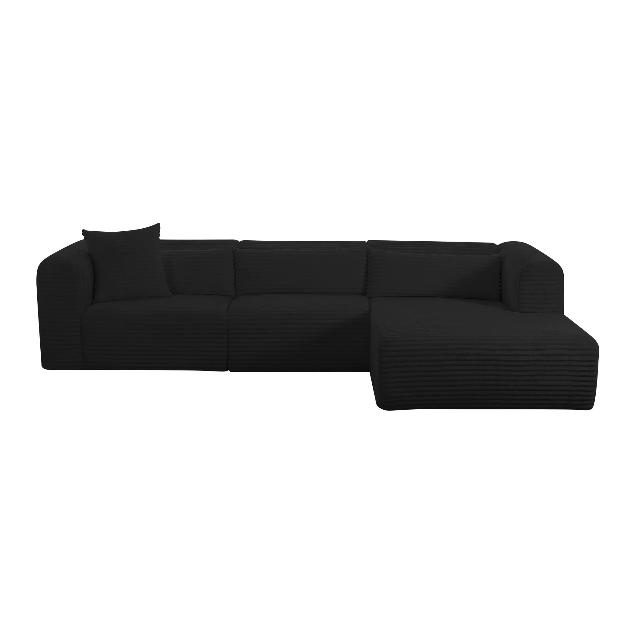 Tarra Fluffy Oversized Black Corduroy Modular RAF Sectional - Image 3
