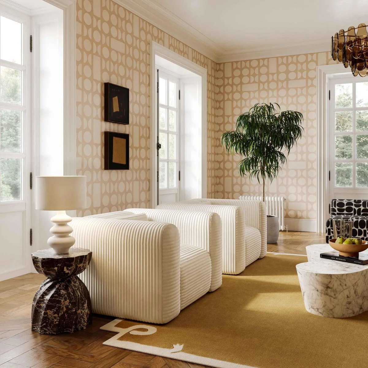 Tarra Fluffy Oversized Cream Corduroy Armchair - Image 2