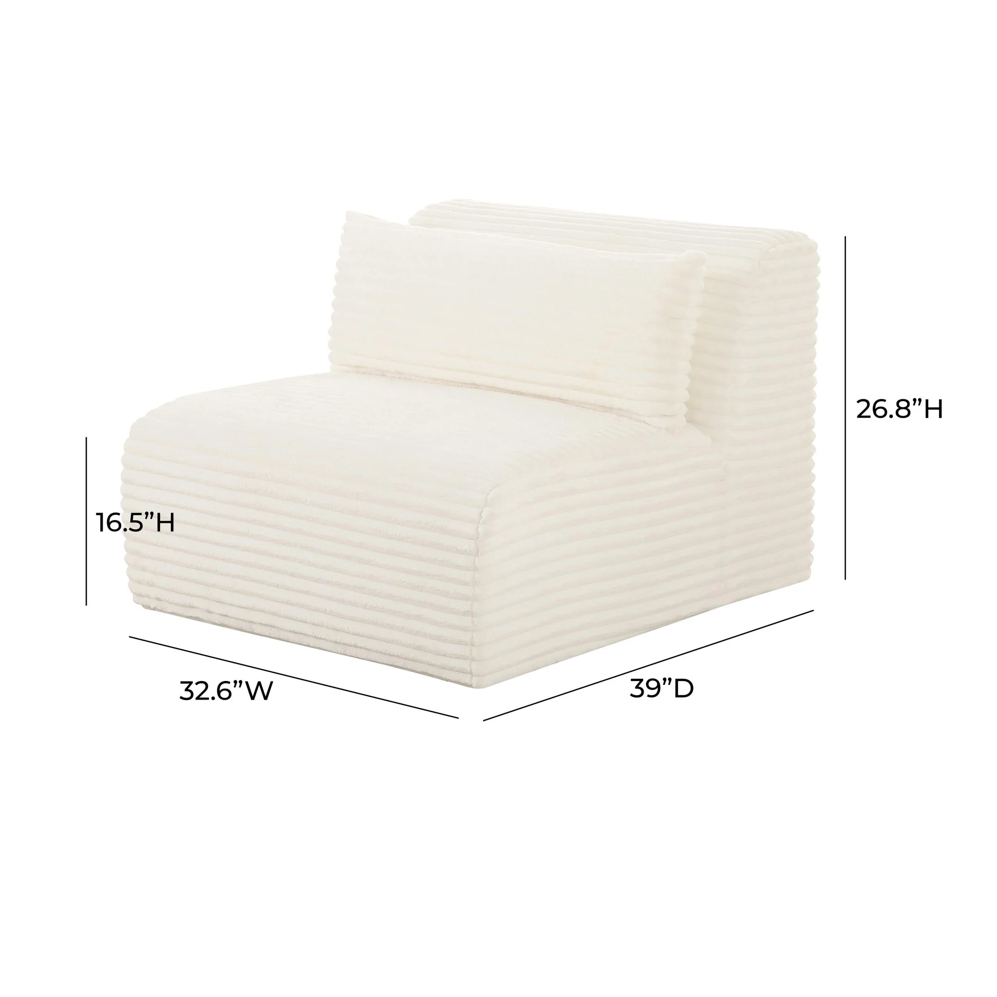Tarra Fluffy Oversized Cream Corduroy Modular Armless Chair - Image 6