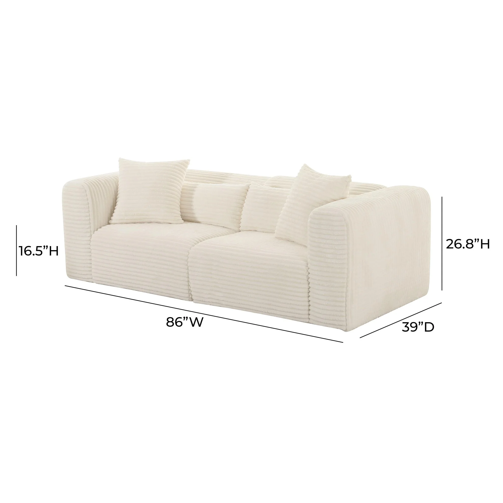 Tarra Fluffy Oversized Cream Corduroy Modular Loveseat - Image 5