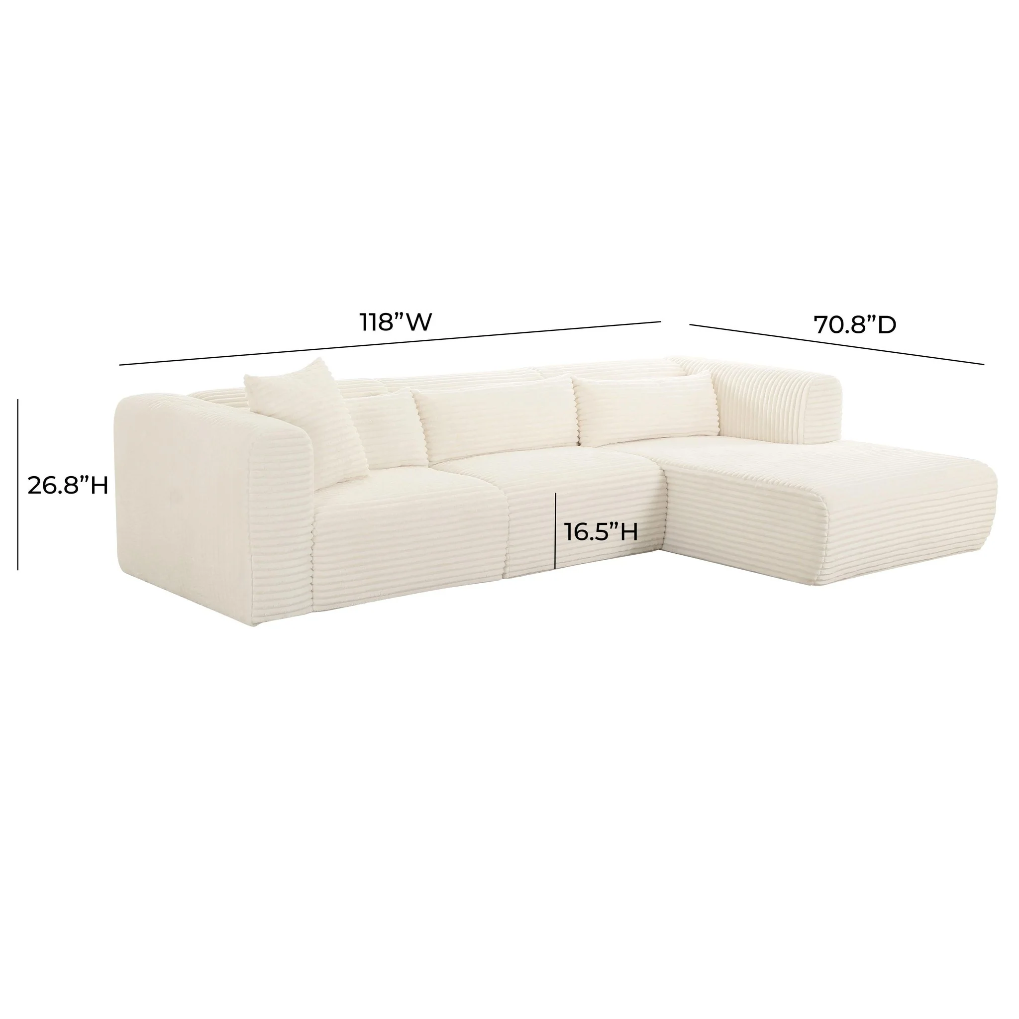 Tarra Fluffy Oversized Cream Corduroy Modular RAF Sectional - Image 6