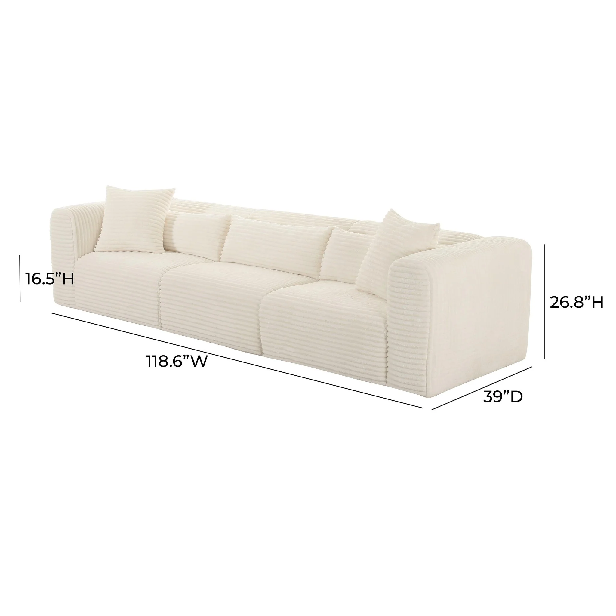 Tarra Fluffy Oversized Cream Corduroy Modular Sofa - Image 6