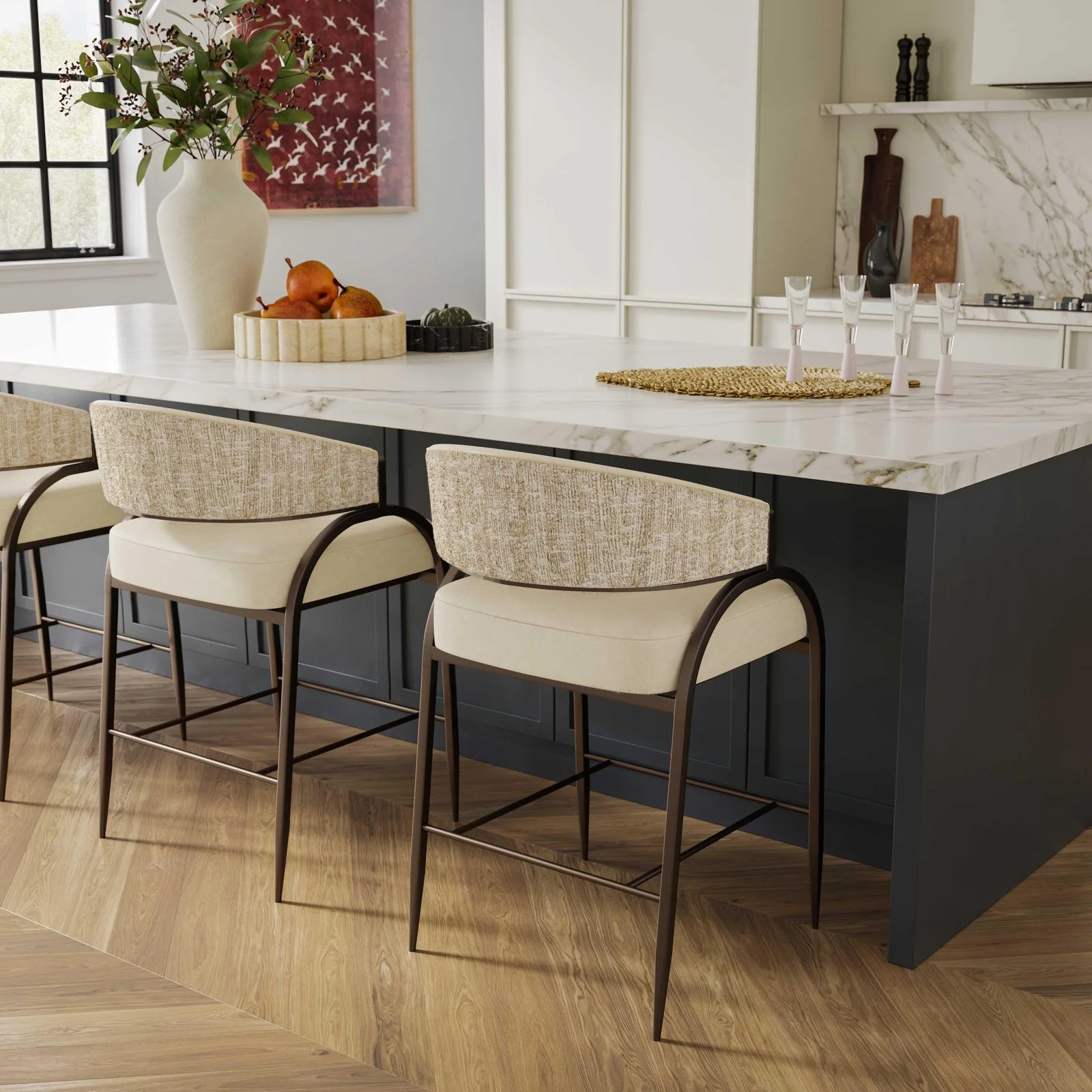 Tatum Cream Vegan Leather 2-Tone Counter Stool - Image 2
