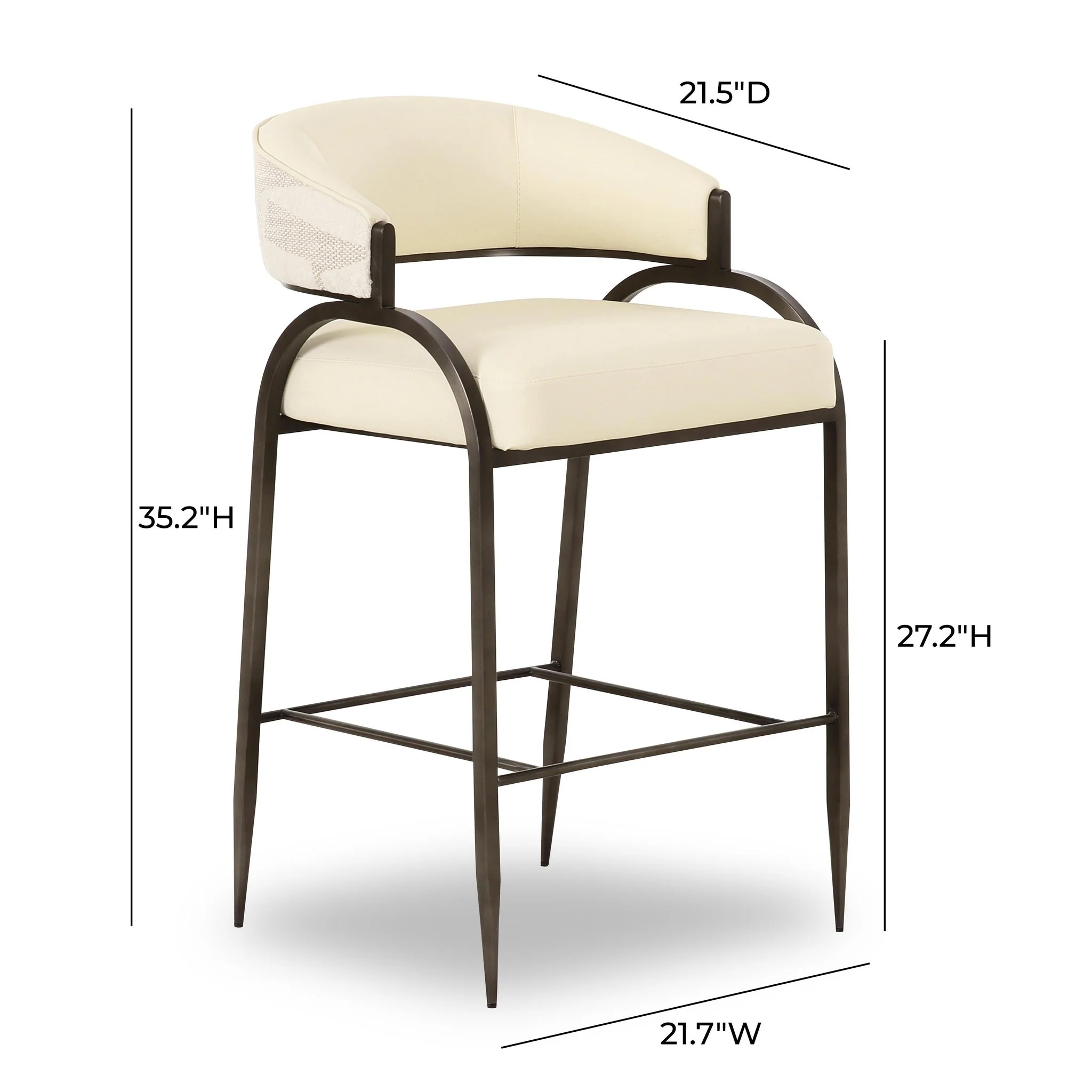 Tatum Cream Vegan Leather and 2-Tone Jacquard Counter Stool - Image 6
