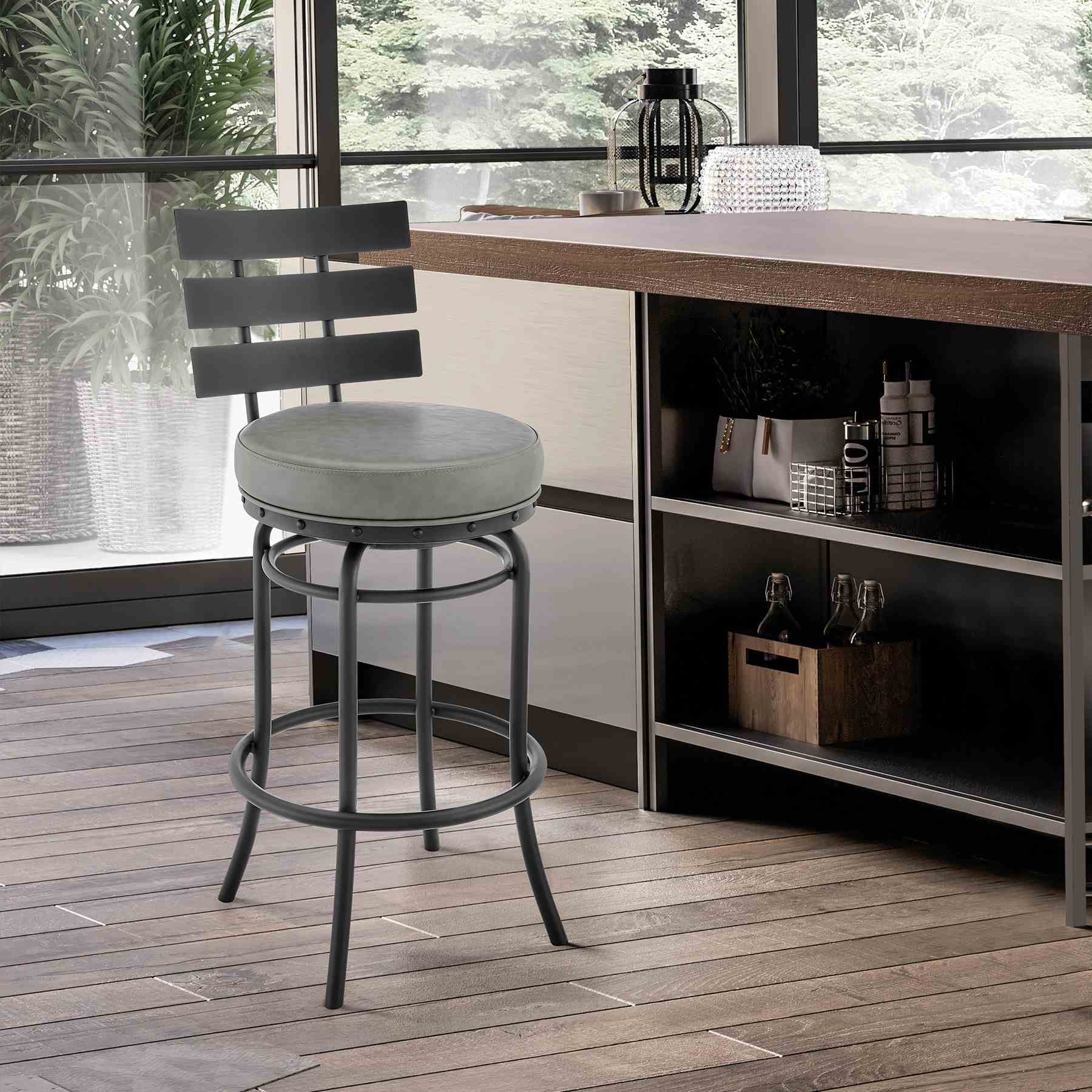 Tatyana Swivel Counter or Bar Stool in Black Finish with Gray Faux Leather - Image 12