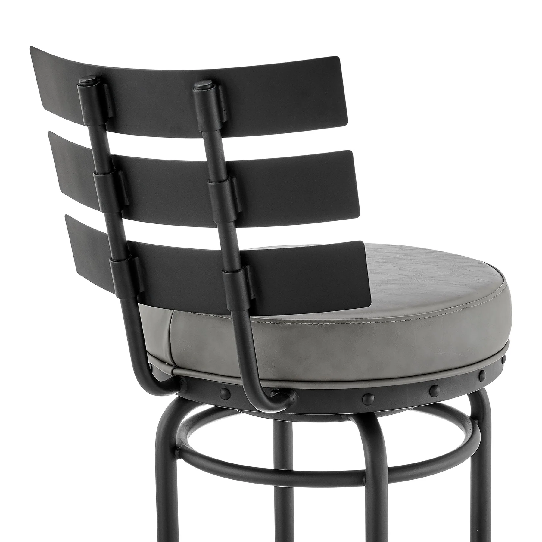 Tatyana Swivel Counter or Bar Stool in Black Finish with Gray Faux Leather - Image 7