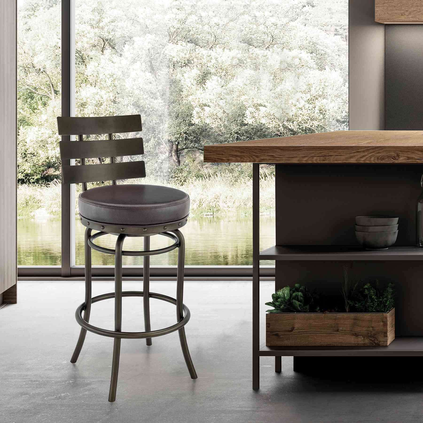 Tatyana Swivel Counter or Bar Stool in Mocha Finish with Brown Faux Leather - Image 12