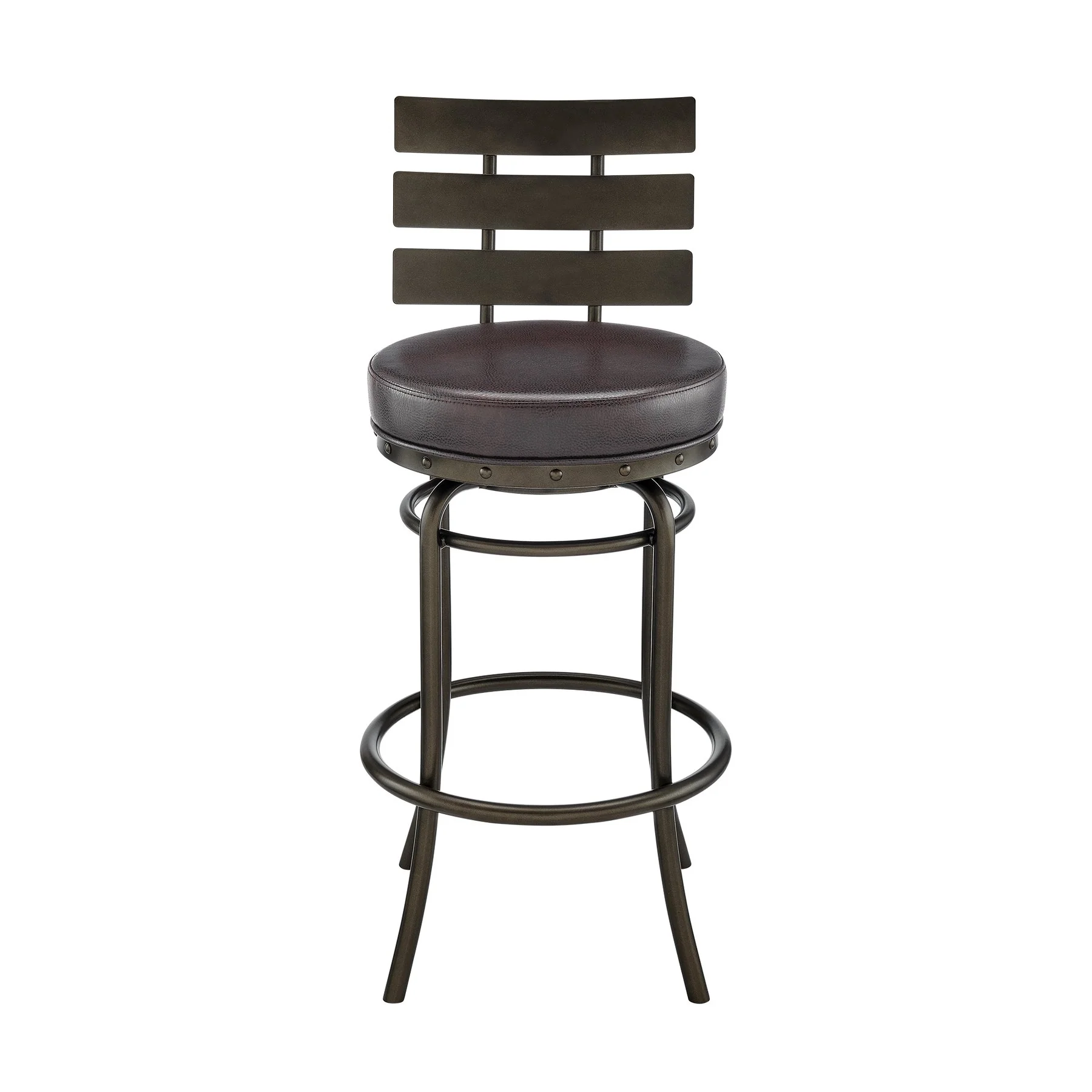 Tatyana Swivel Counter or Bar Stool in Mocha Finish with Brown Faux Leather - Image 2