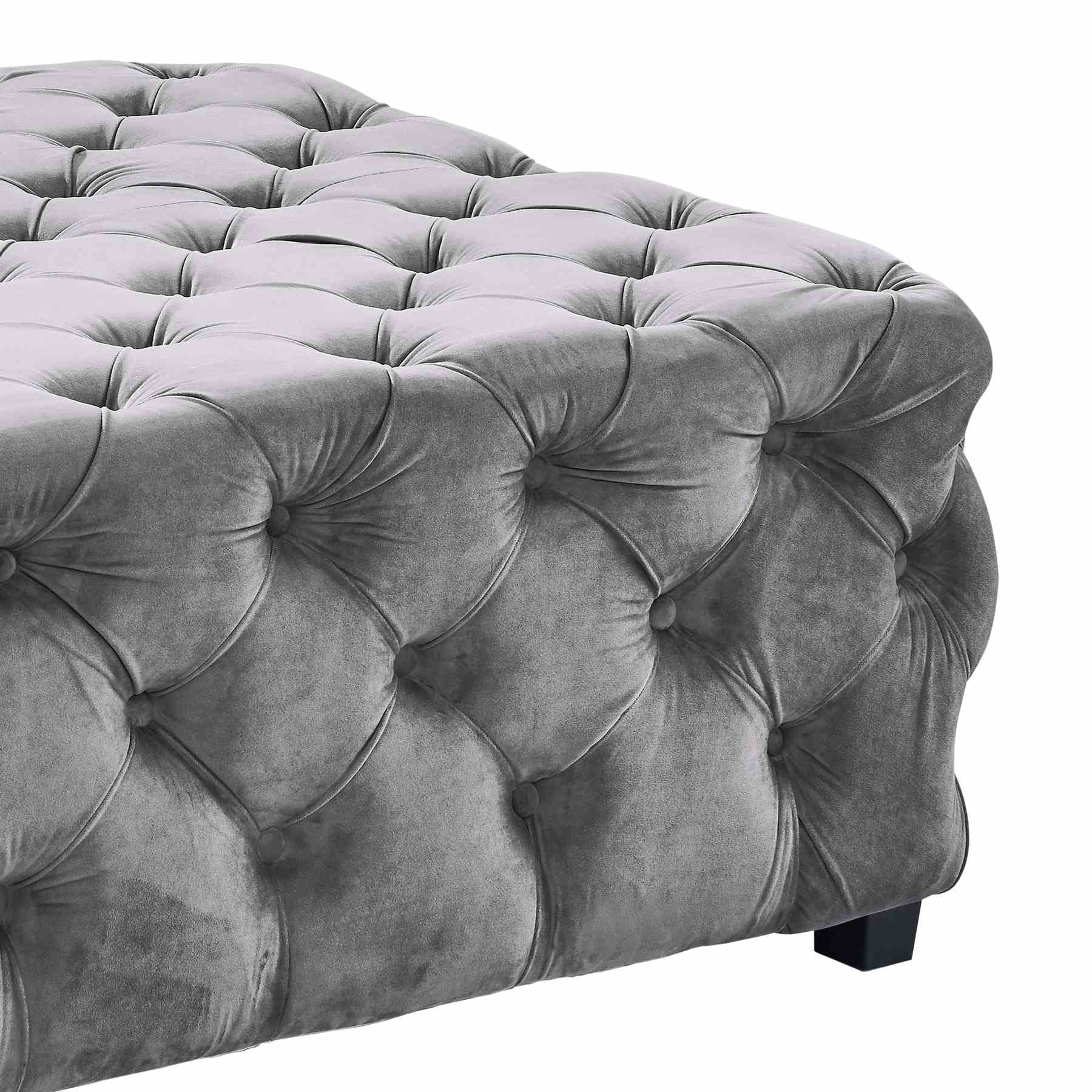Taurus Contemporary Ottoman in Gray Velvet with Wood Legs - Image 2