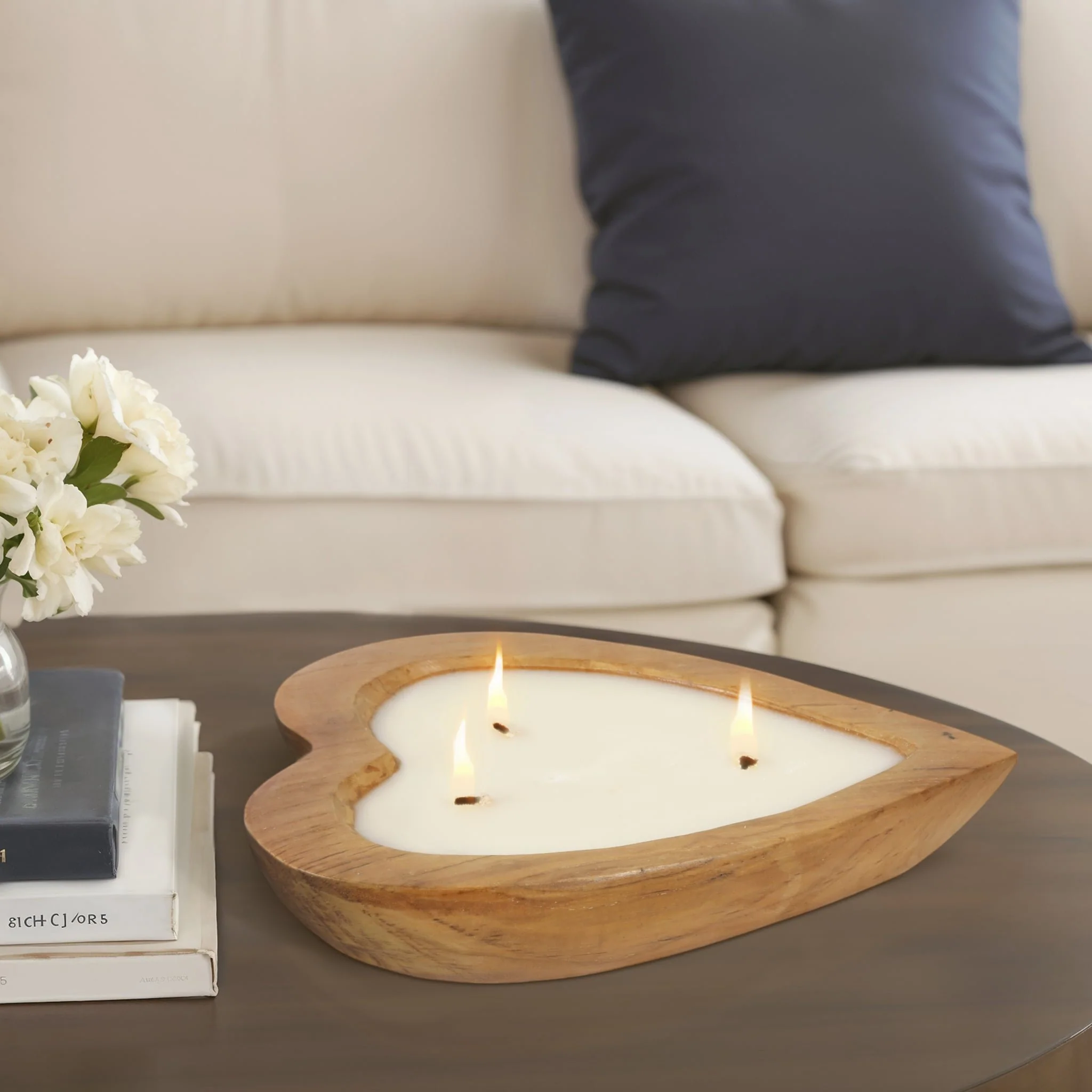 Teak, 12" Heart Bowl Candle, Natural - Image 10