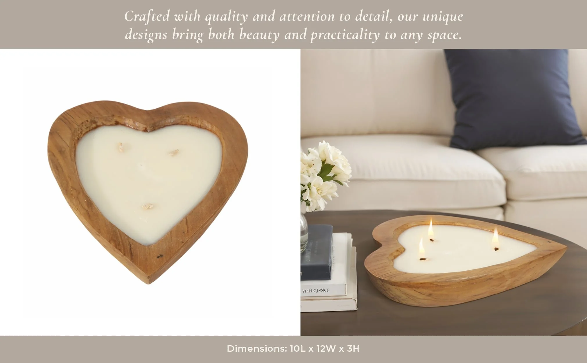 Teak, 12" Heart Bowl Candle, Natural - Image 11