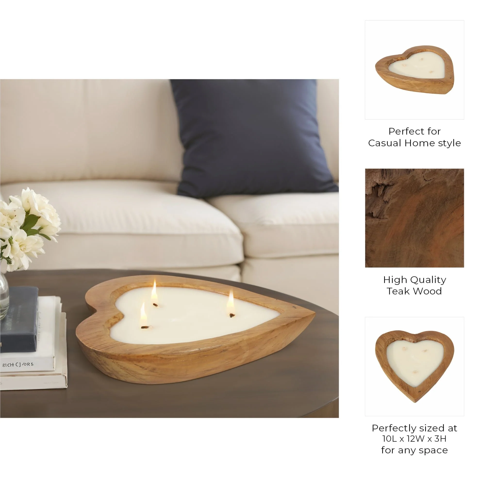 Teak, 12" Heart Bowl Candle, Natural - Image 9