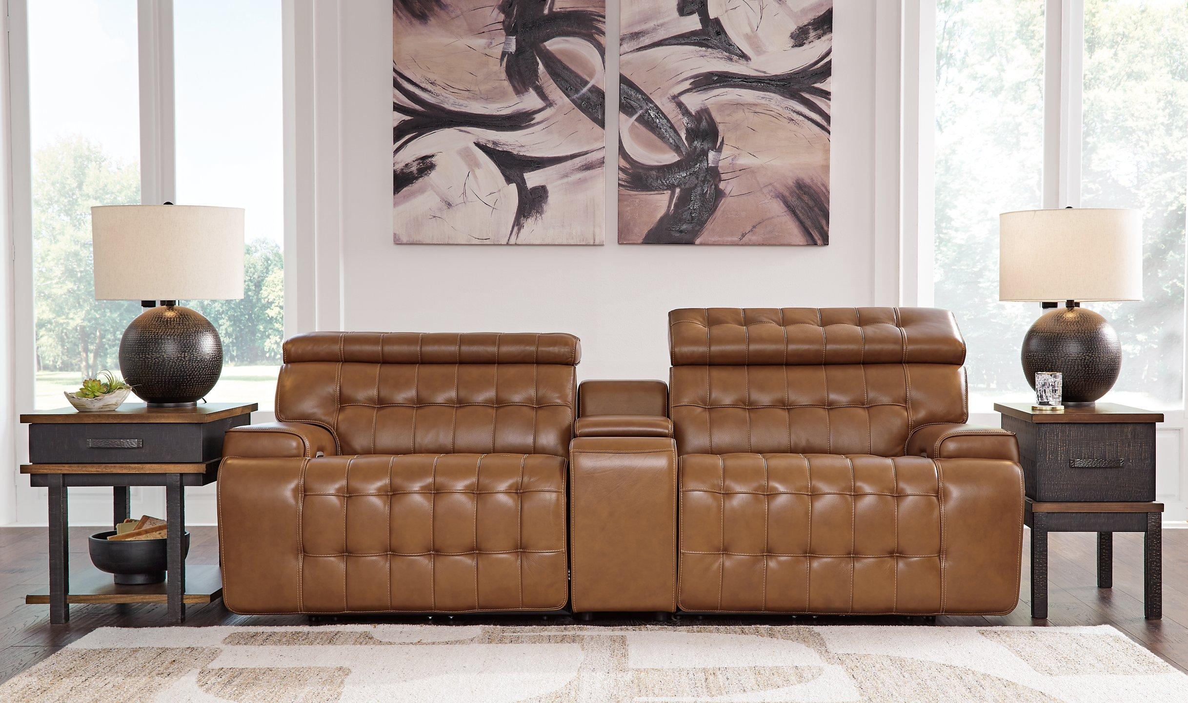Temmpton Dual Power Leather Reclining Modular Loveseat with Console - Image 2