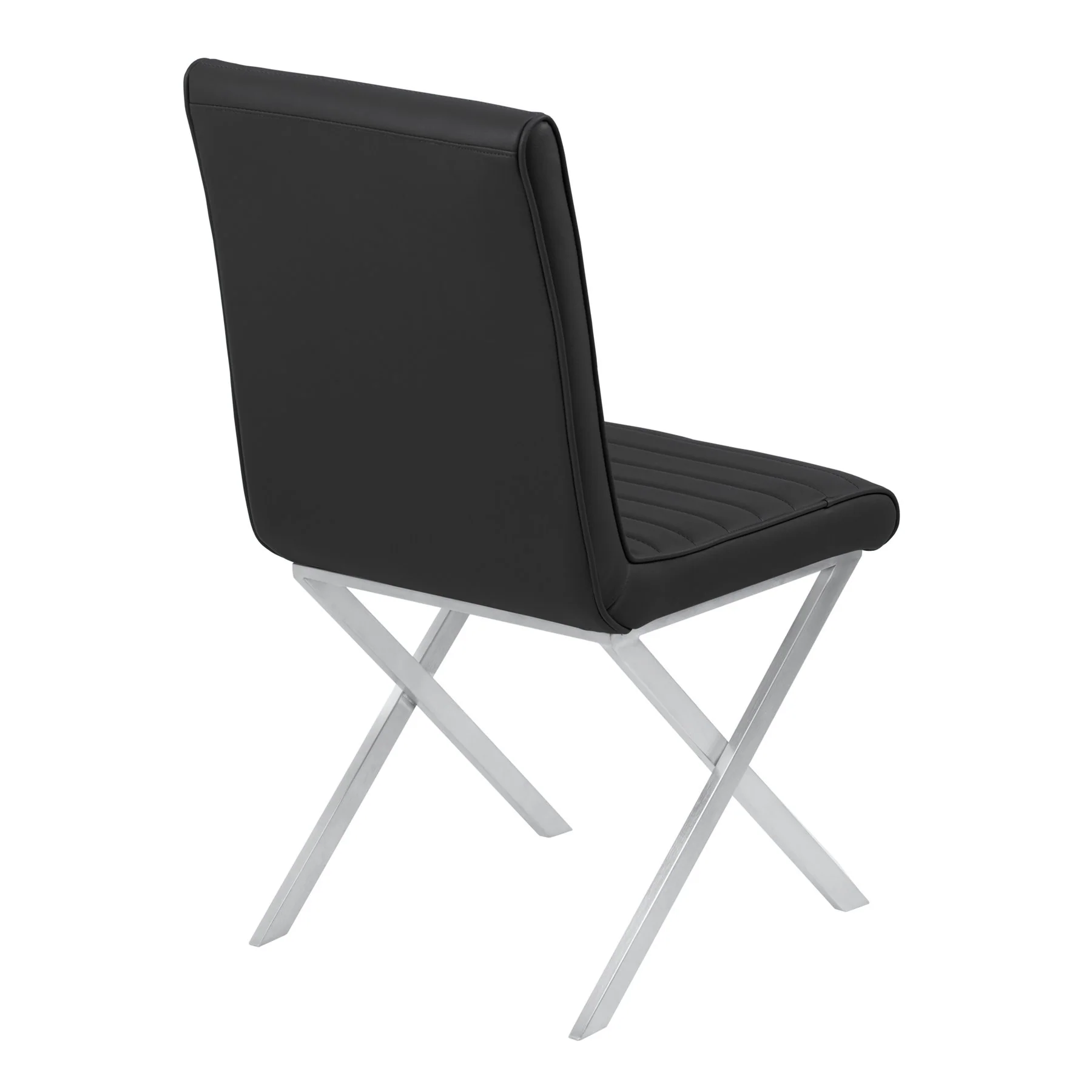 Tempe Contemporary Dining Chair in Black Faux Leather with Brushed Stainless Steel Finish - Set of 2 - Image 3
