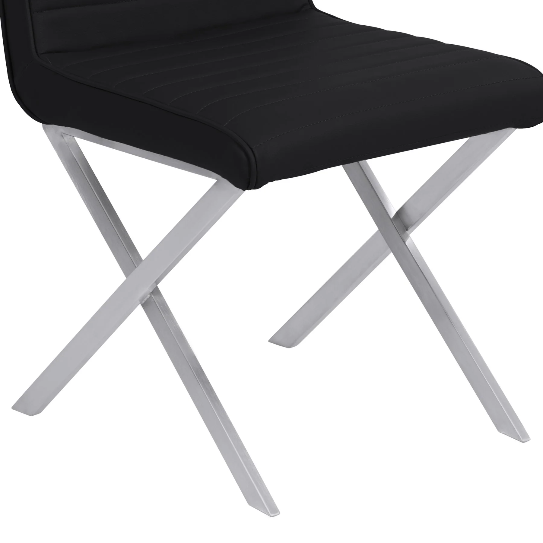 Tempe Contemporary Dining Chair in Black Faux Leather with Brushed Stainless Steel Finish - Set of 2 - Image 6