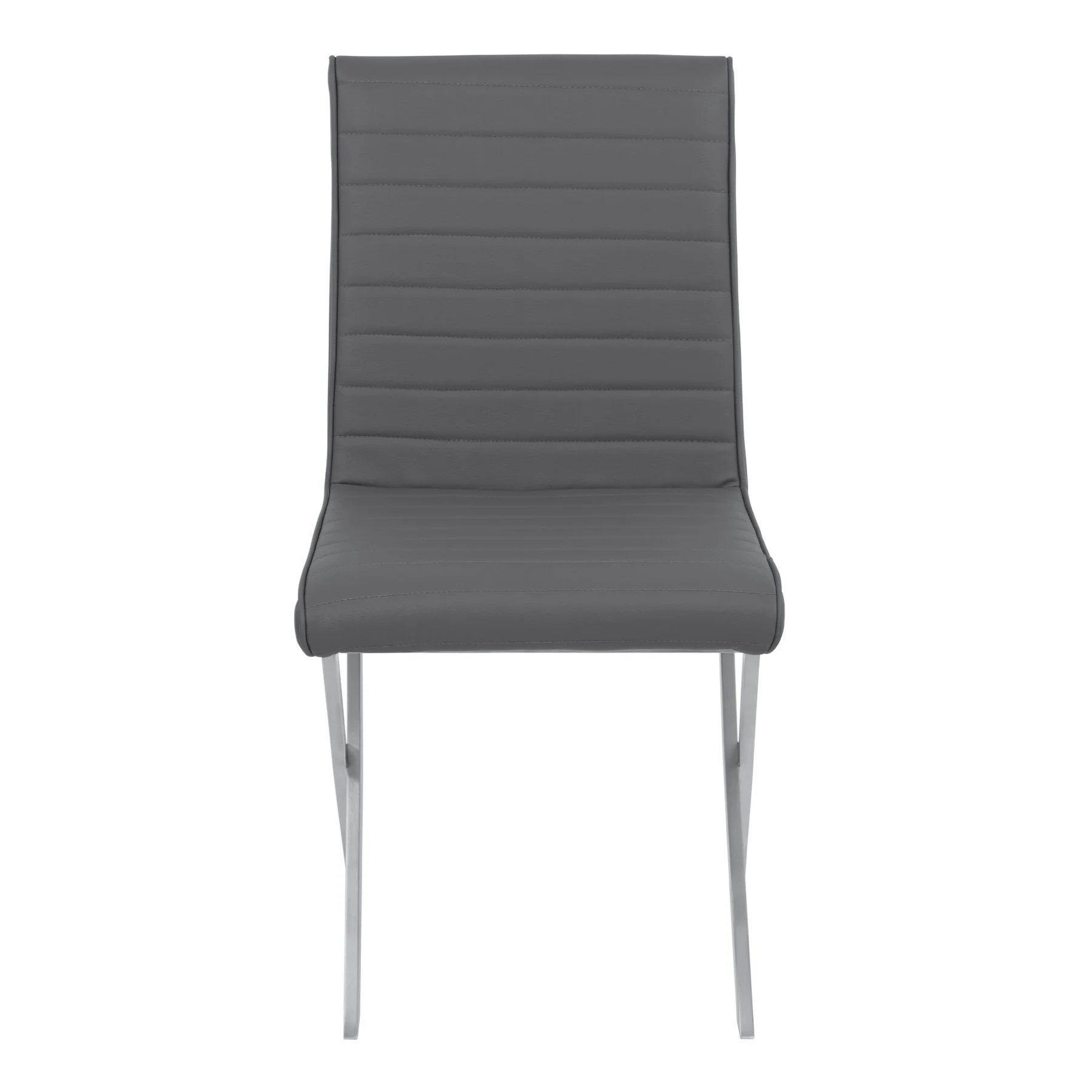 Tempe Contemporary Dining Chair in Gray Faux Leather with Brushed Stainless Steel Finish - Set of 2 - Image 2