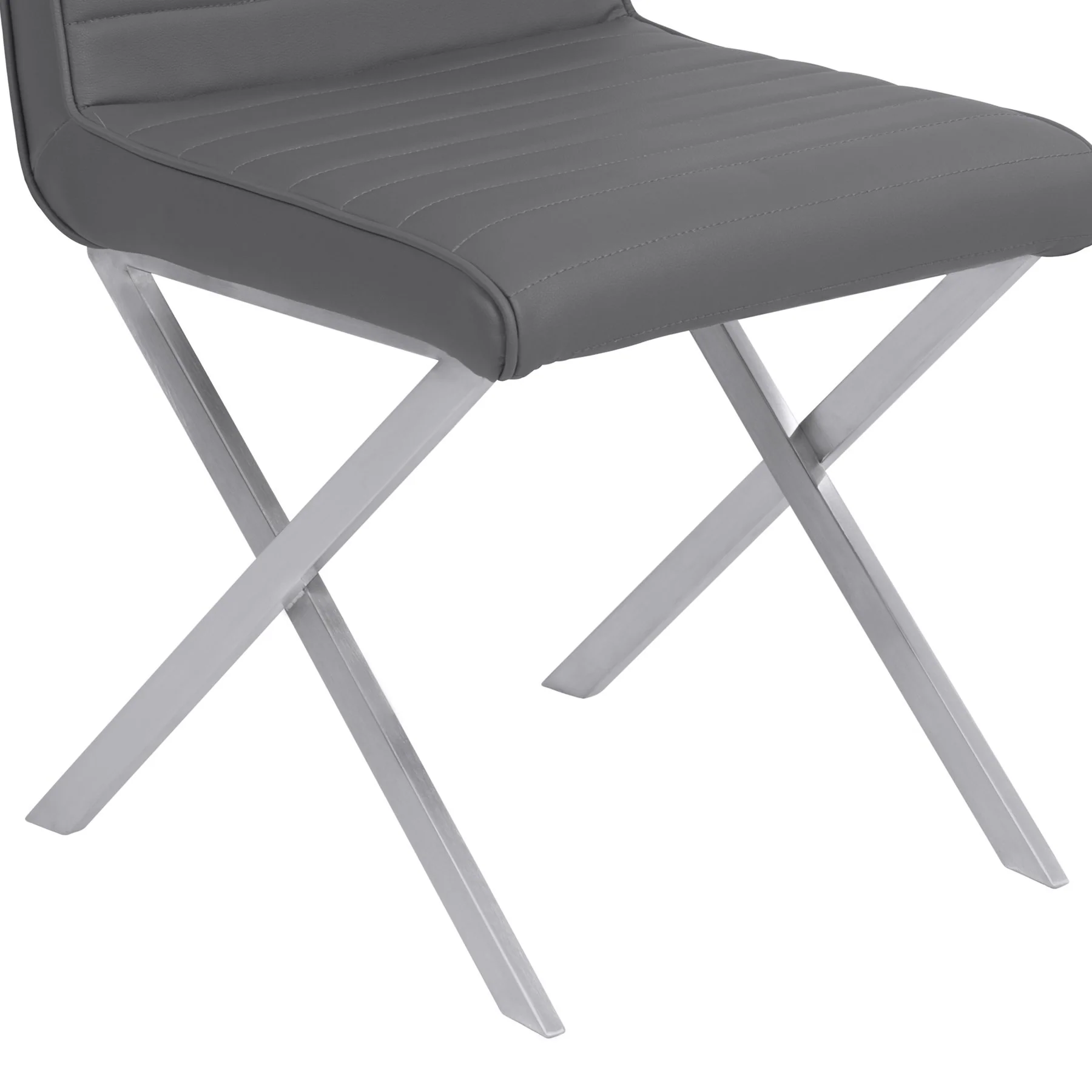 Tempe Contemporary Dining Chair in Gray Faux Leather with Brushed Stainless Steel Finish - Set of 2 - Image 6